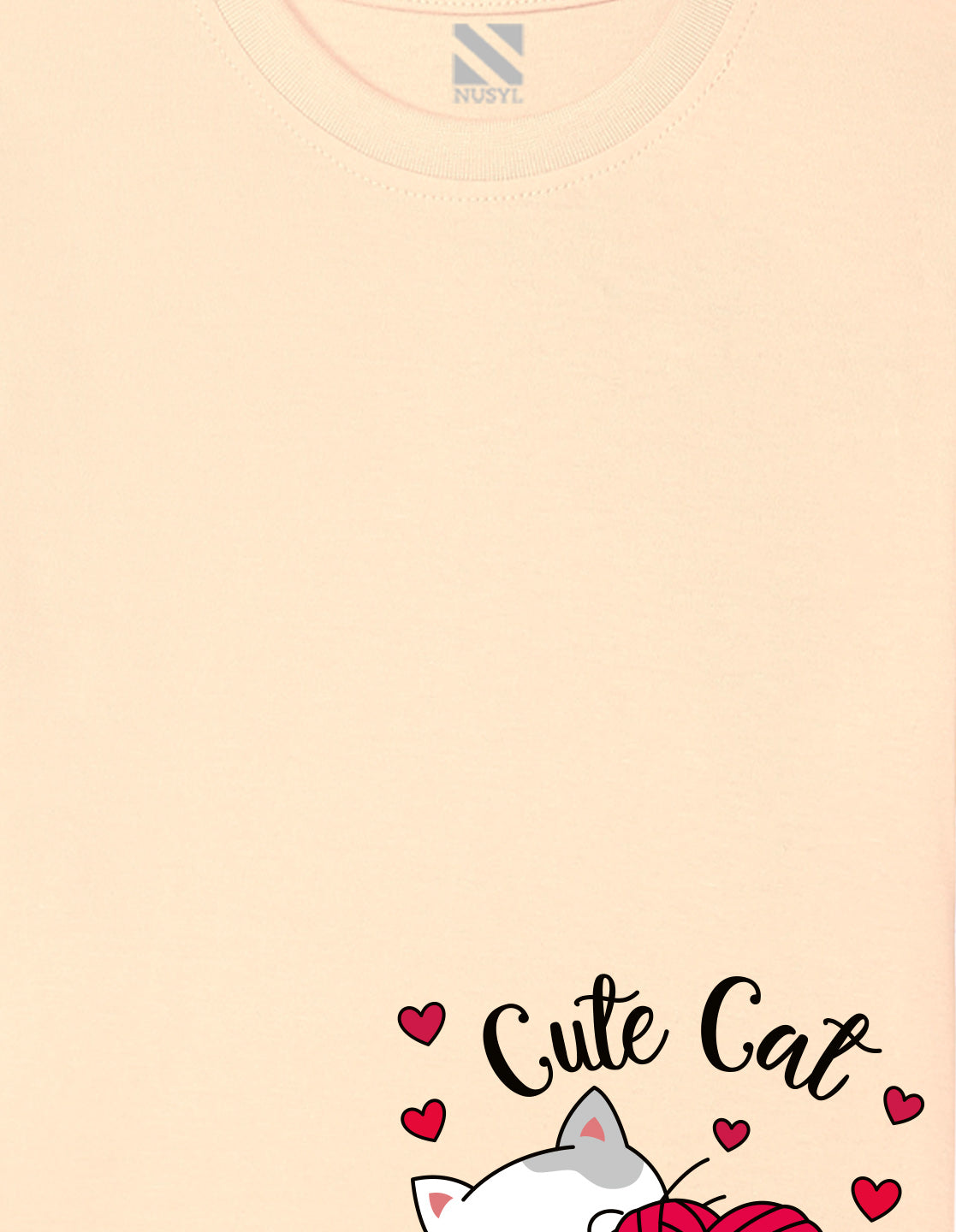 Nusyl Girl's Beige Cute cat Printed Regular Fit T-Shirt