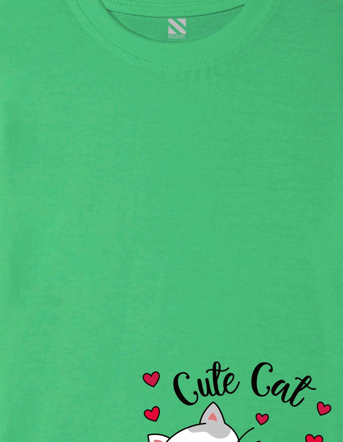 Nusyl Girl's Green Cute cat Printed Regular Fit T-Shirt