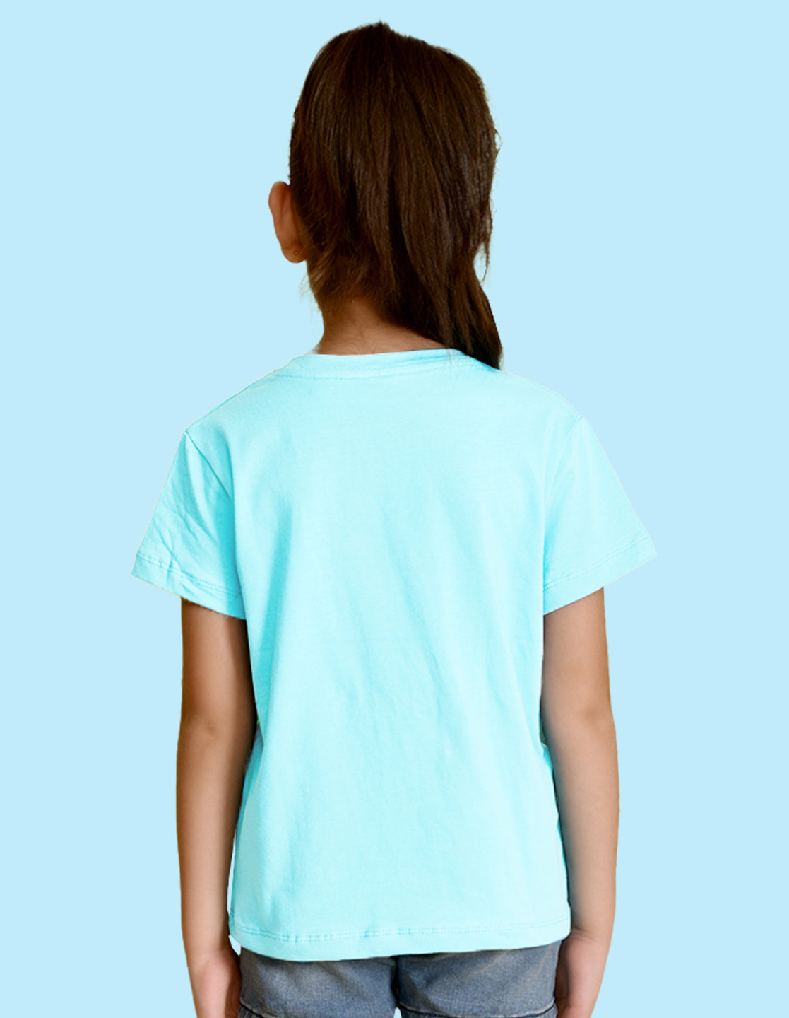 Nusyl Girl's Sky Blue Cute cat Printed Regular Fit T-Shirt