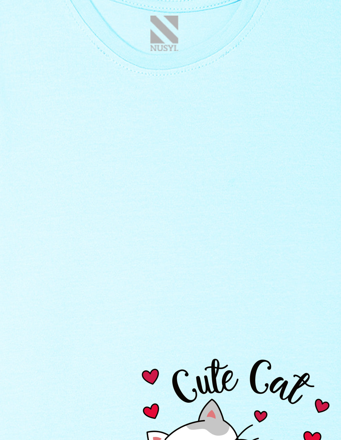 Nusyl Girl's Sky Blue Cute cat Printed Regular Fit T-Shirt