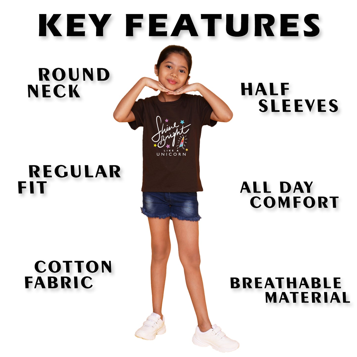 Nusyl Girl's Brown Shine Bright Text Printed Regular Fit T-Shirt