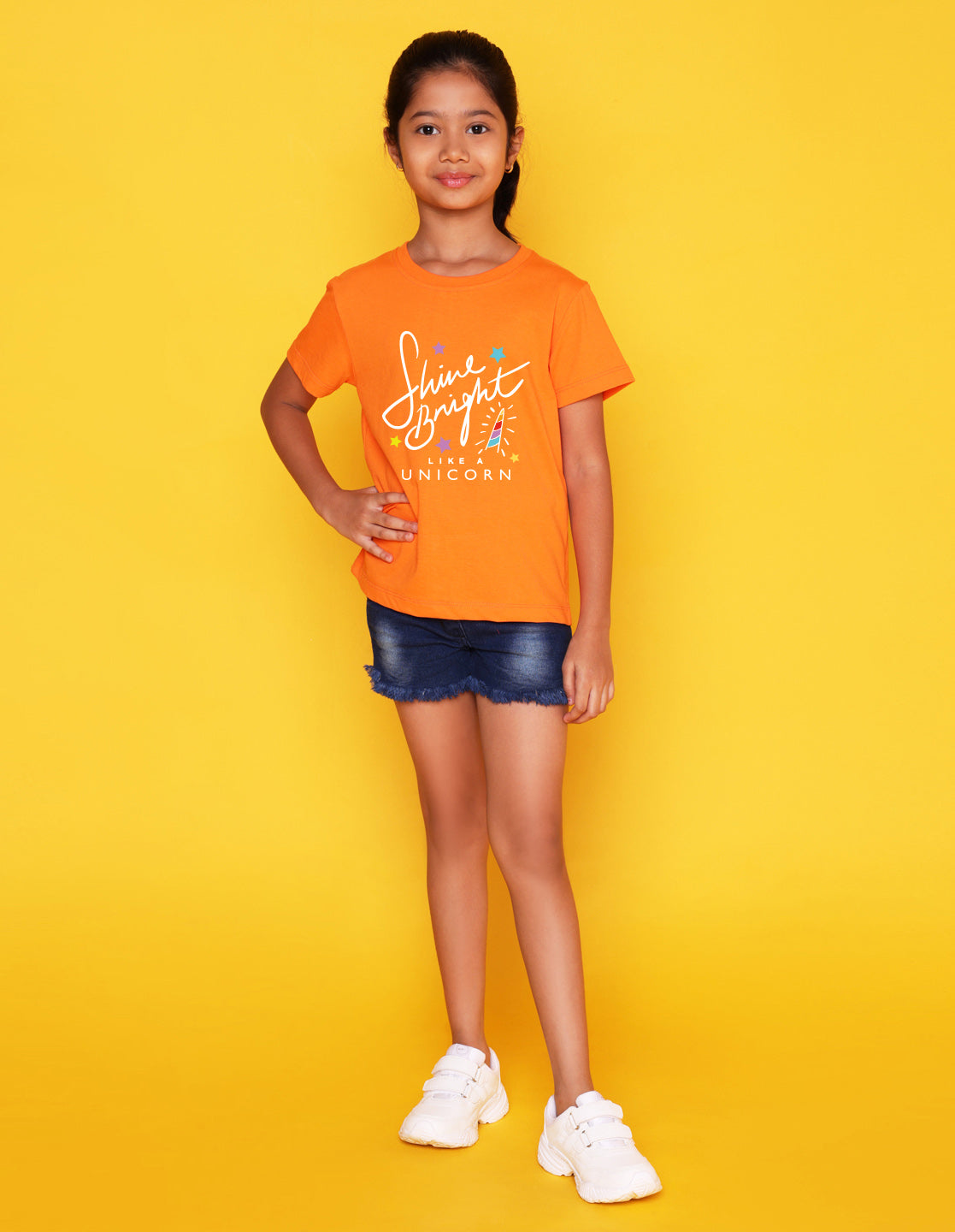 Nusyl Girl's Orange Shine Bright Text Printed Regular Fit T-Shirt
