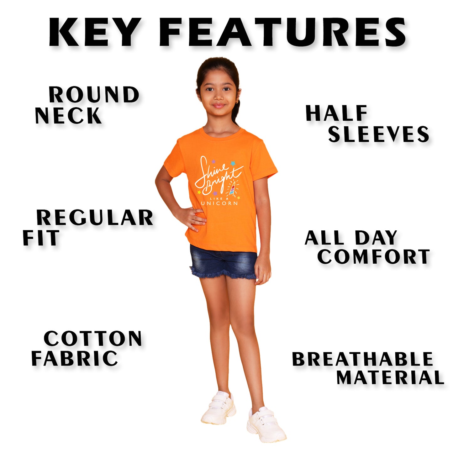 Nusyl Girl's Orange Shine Bright Text Printed Regular Fit T-Shirt