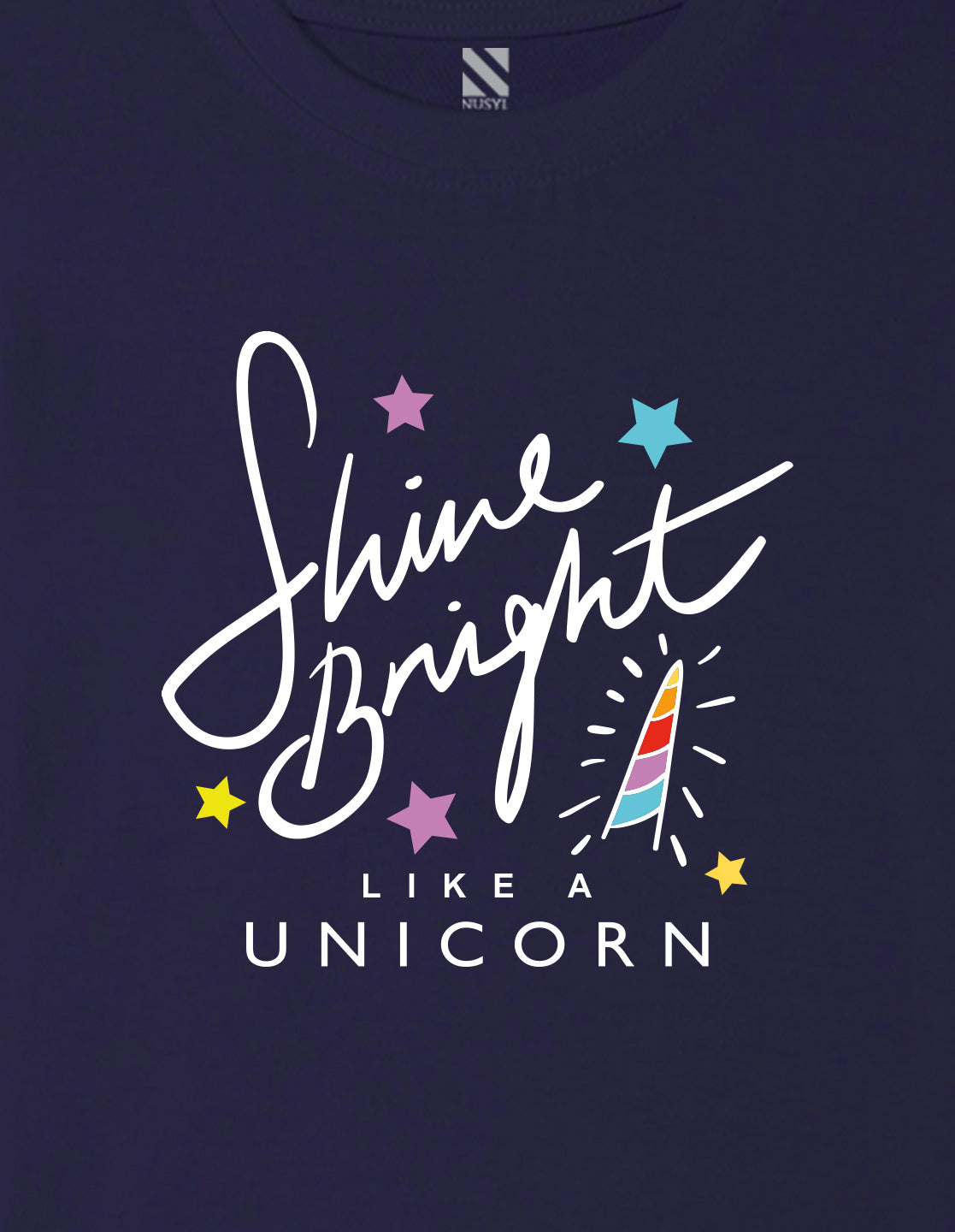 Nusyl Girl's Navy Blue Shine Bright Text Printed Regular Fit T-Shirt