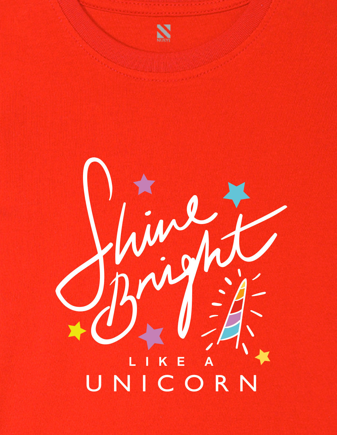 Nusyl Girl's Red Shine Bright Text Printed Regular Fit T-Shirt