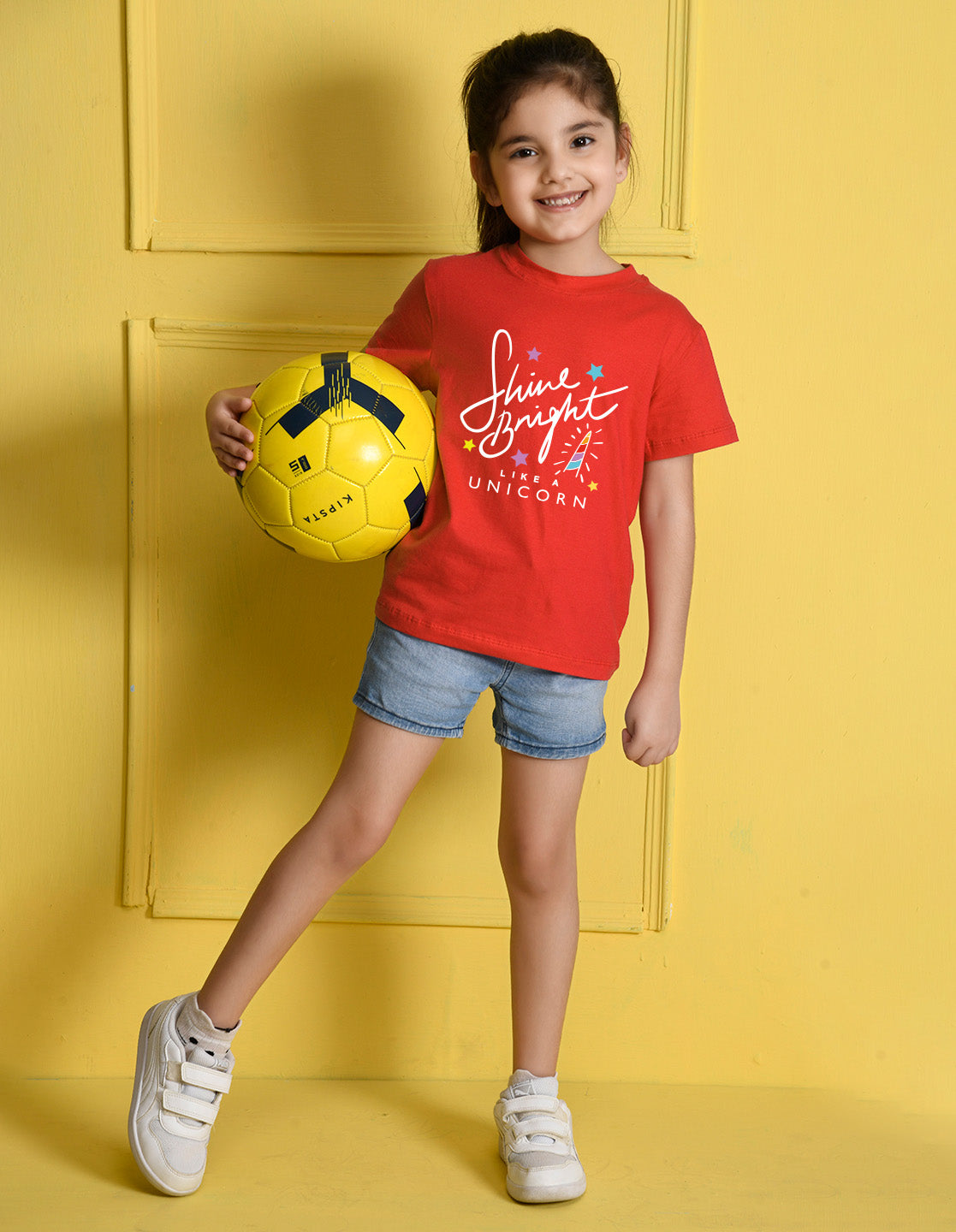 Nusyl Girl's Red Shine Bright Text Printed Regular Fit T-Shirt