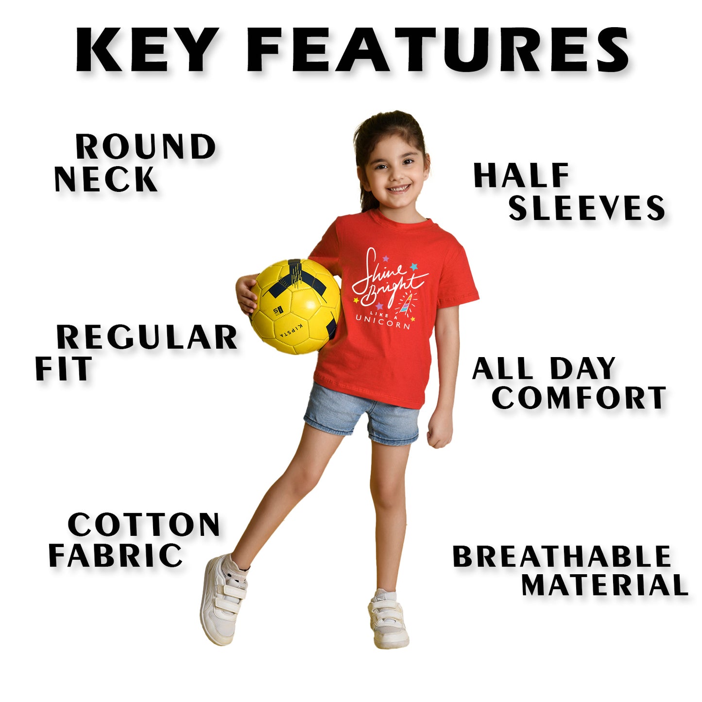 Nusyl Girl's Red Shine Bright Text Printed Regular Fit T-Shirt