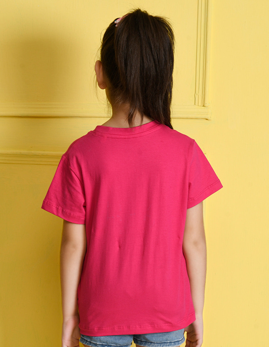 Nusyl Girl's Hot Pink Shine Bright Text Printed Regular Fit T-Shirt