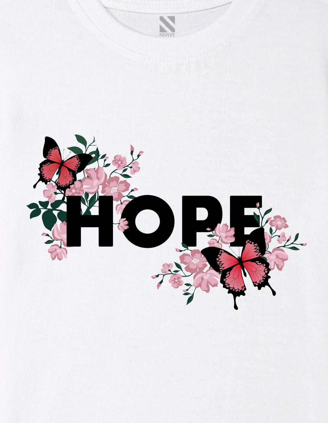 Nusyl Girl's White Butterfly & Hope Text Printed Regular Fit T-Shirt