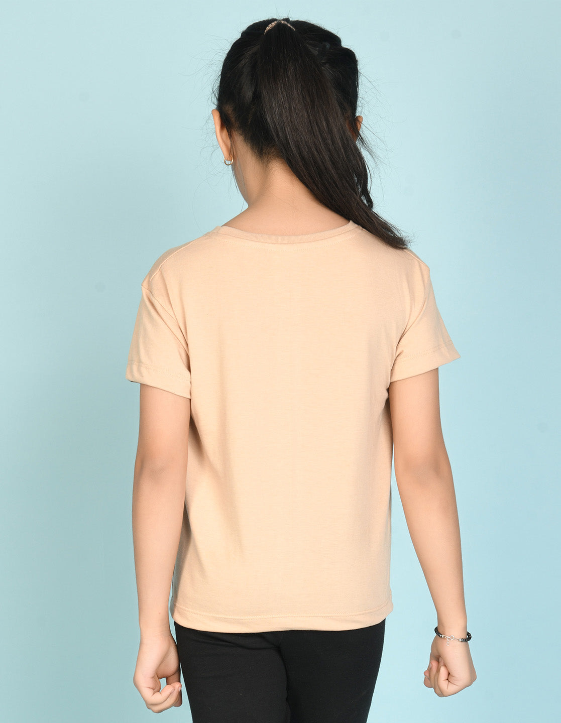 Nusyl Girl's Beige Butterfly & Hope Text Printed Regular Fit T-Shirt