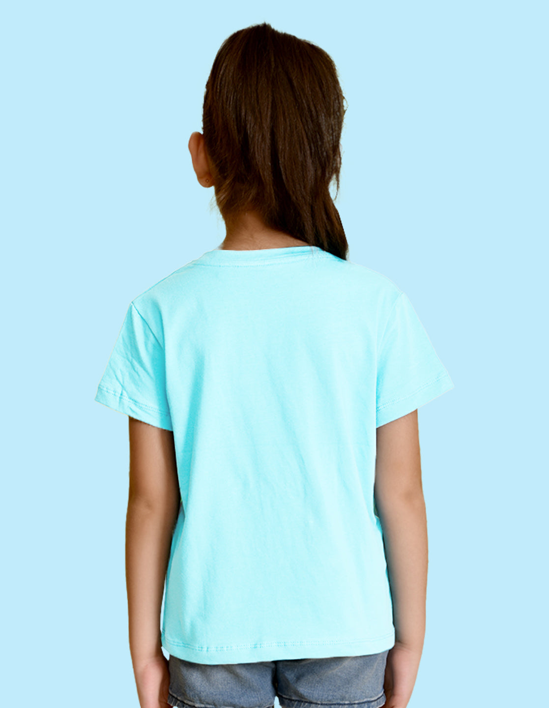 Nusyl Girl's Sky Blue Butterfly & Hope Text Printed Regular Fit T-Shirt