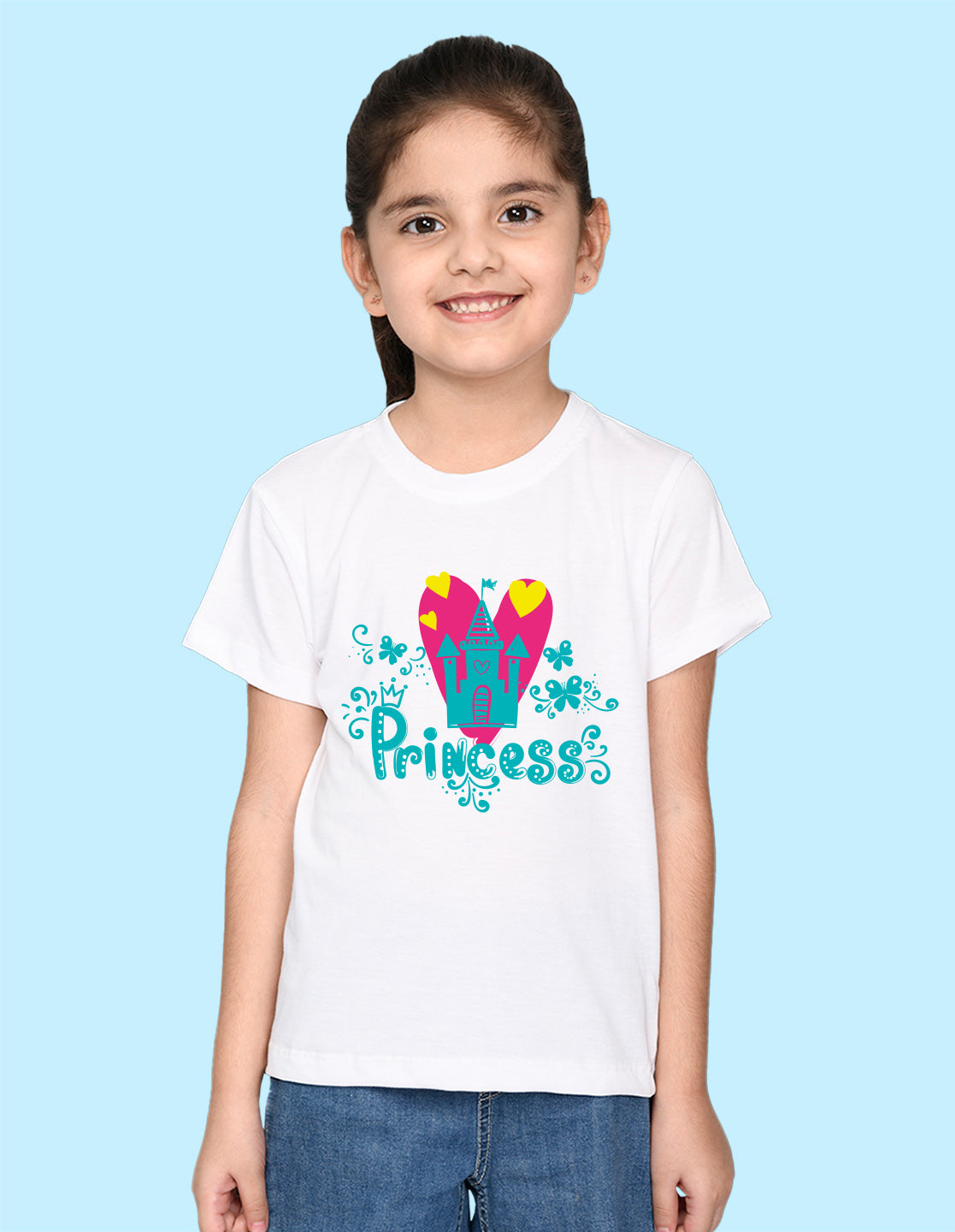 Nusyl Girl's White Princess Text Printed Regular Fit T-Shirt