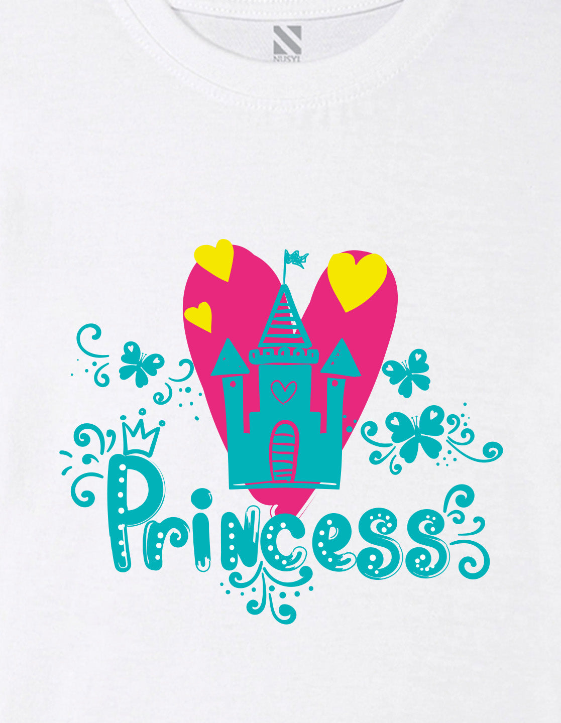 Nusyl Girl's White Princess Text Printed Regular Fit T-Shirt