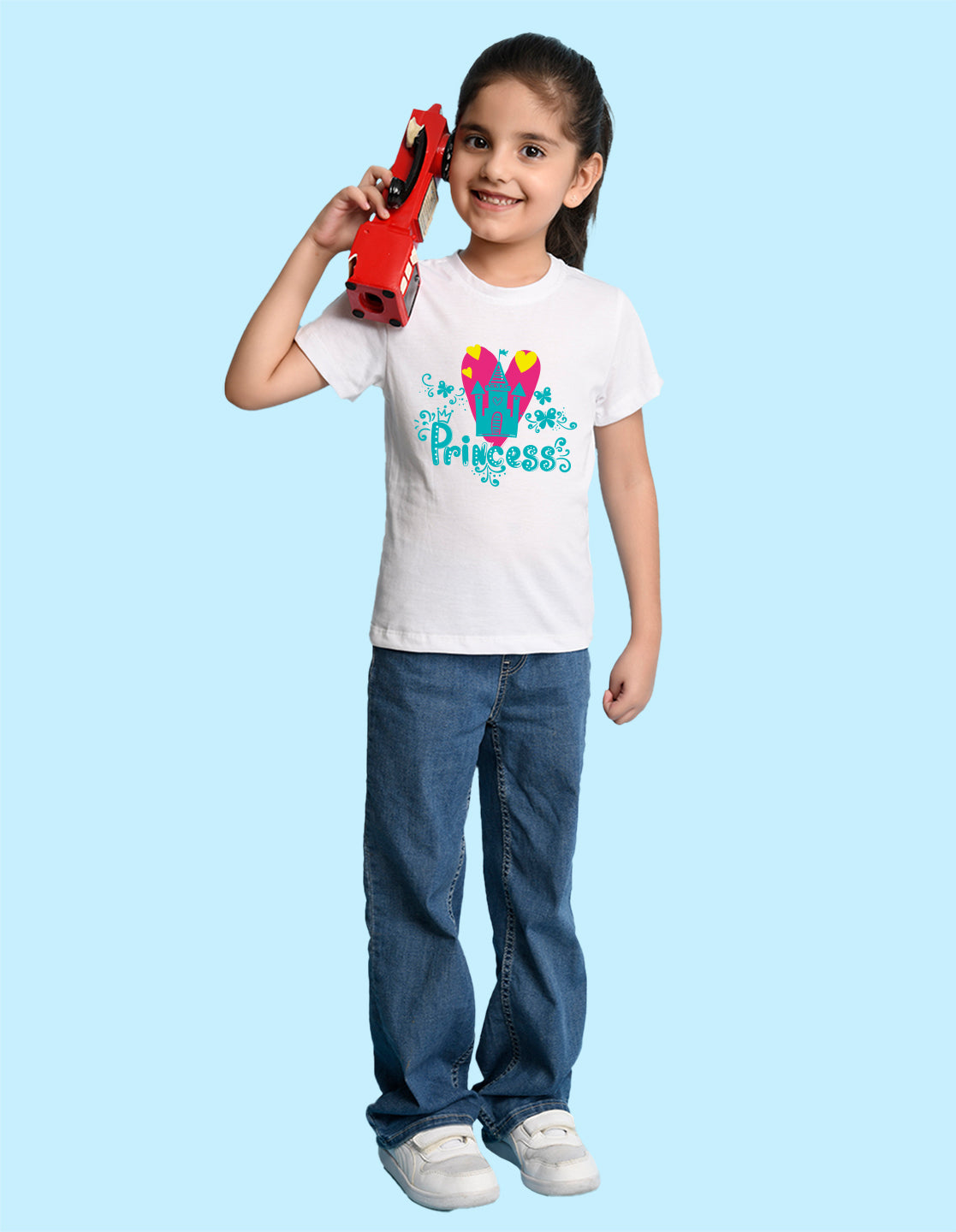 Nusyl Girl's White Princess Text Printed Regular Fit T-Shirt
