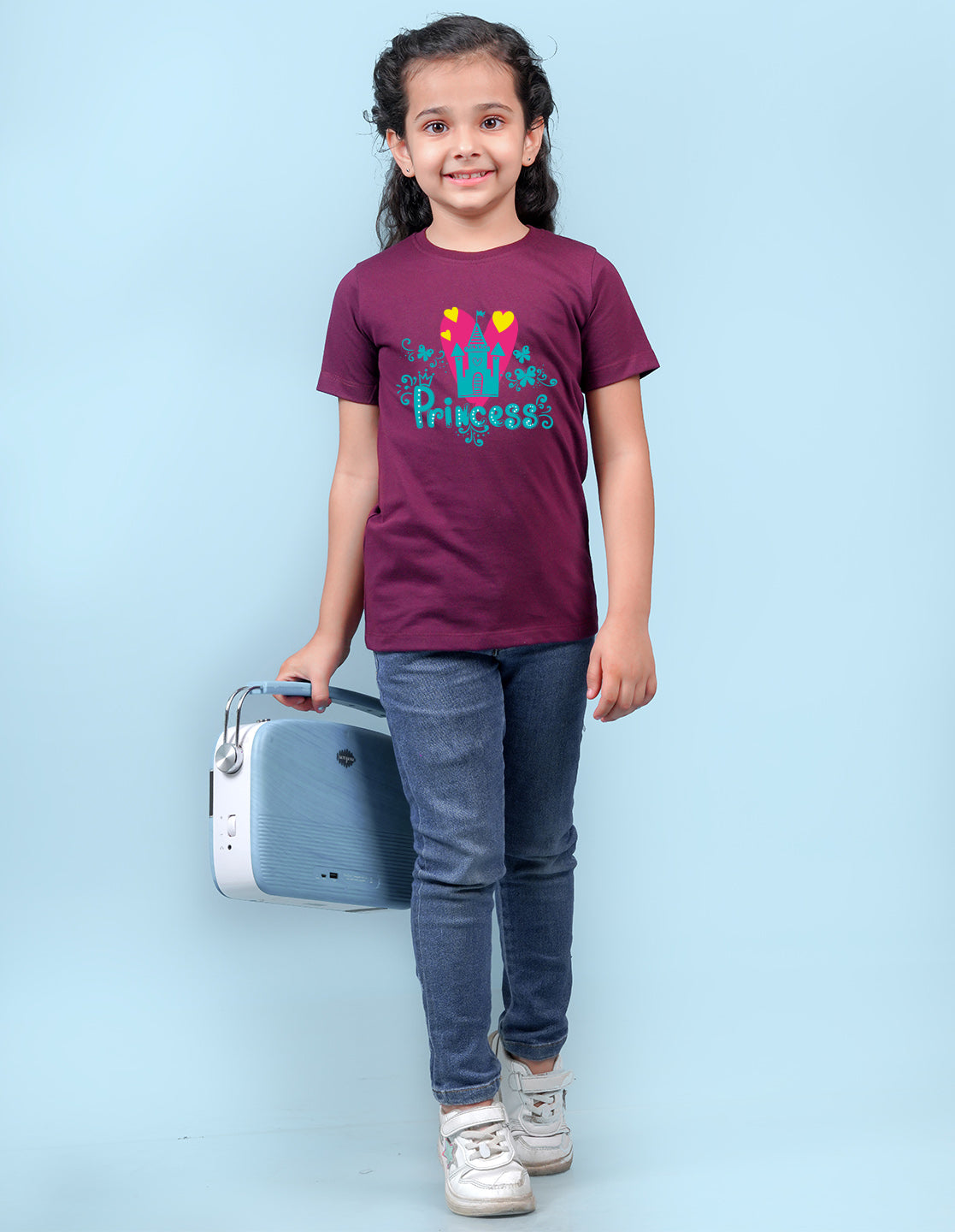 Nusyl Girl's Wine Princess Text Printed Regular Fit T-Shirt