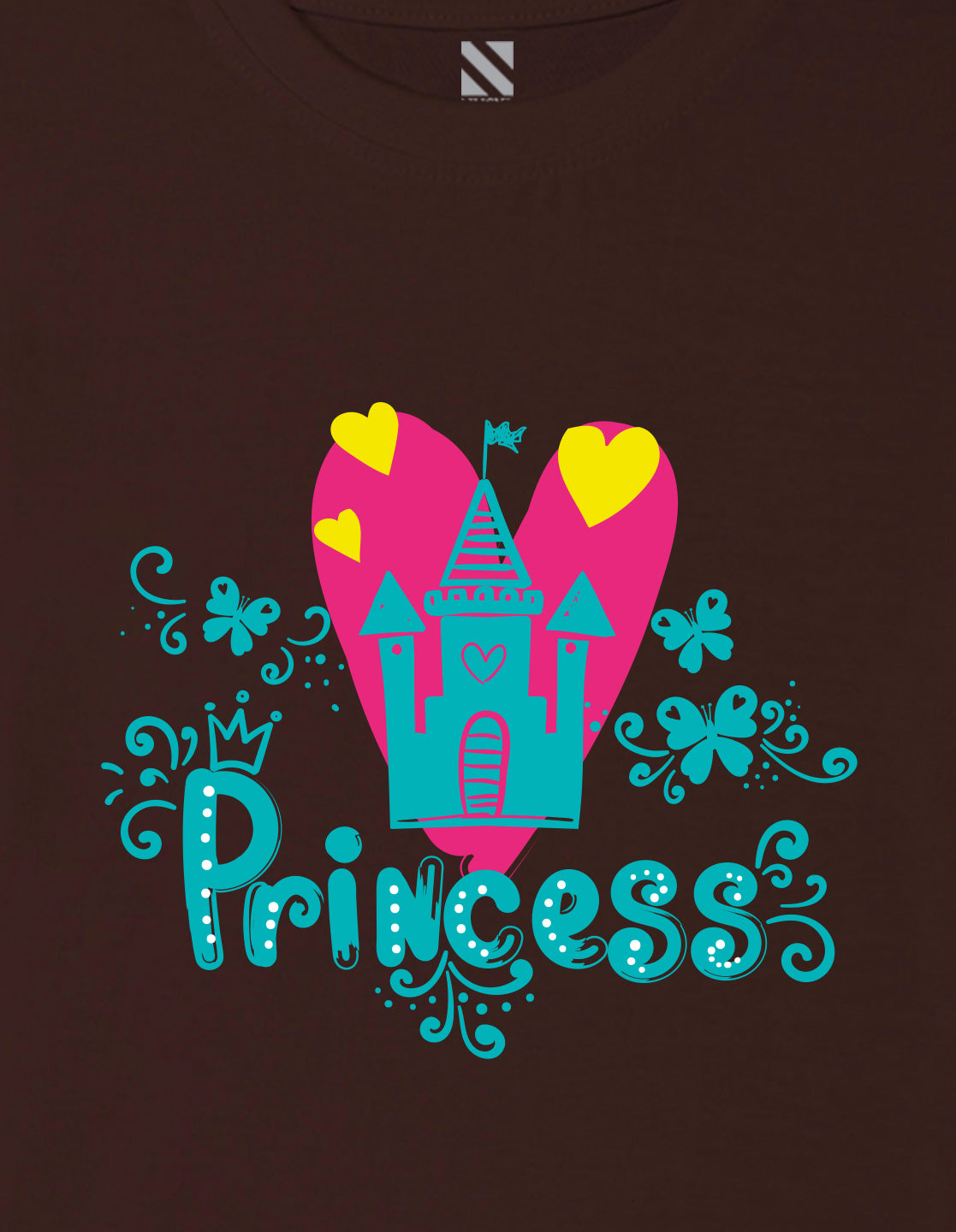 Nusyl Girl's Brown Princess Text Printed Regular Fit T-Shirt
