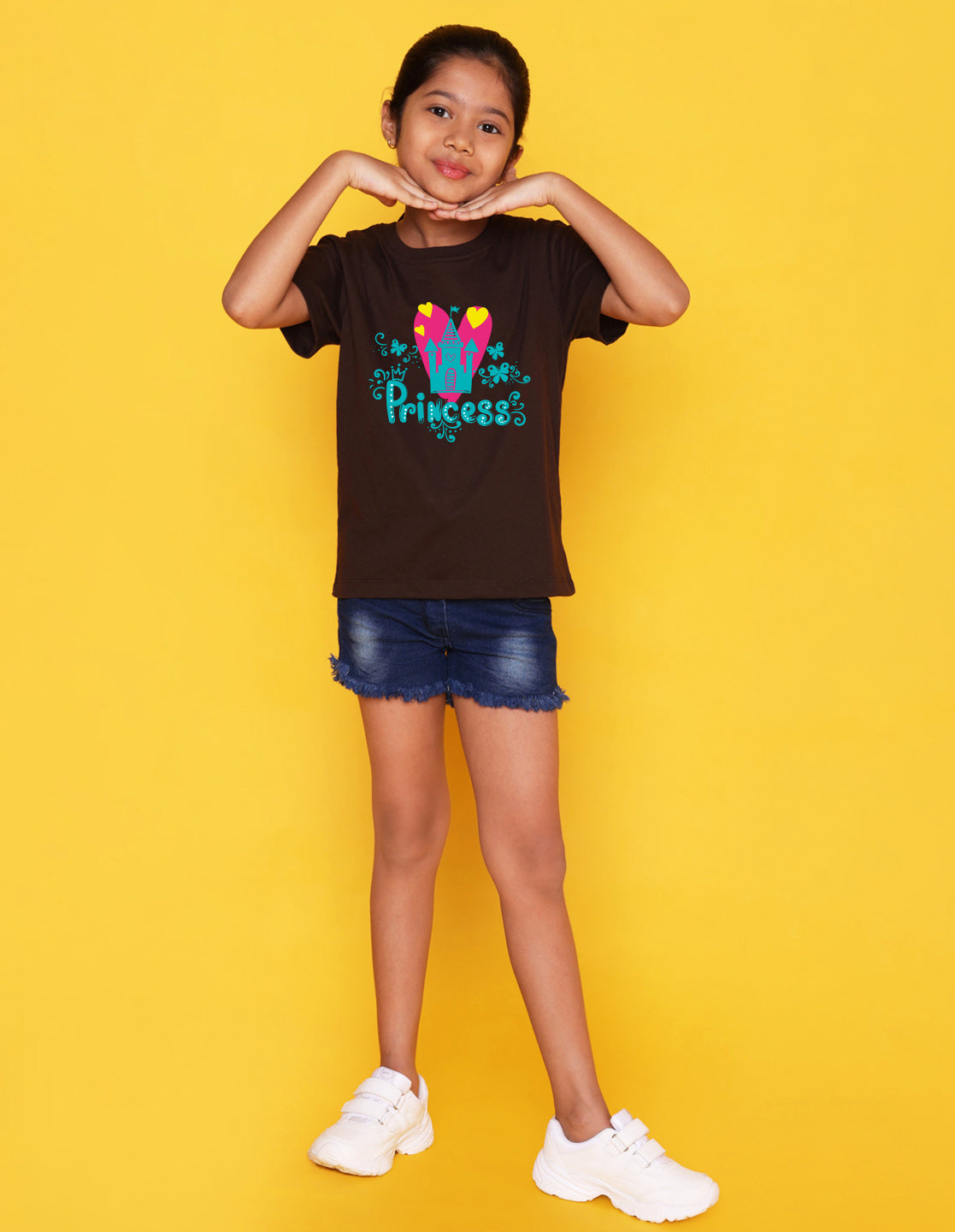 Nusyl Girl's Brown Princess Text Printed Regular Fit T-Shirt