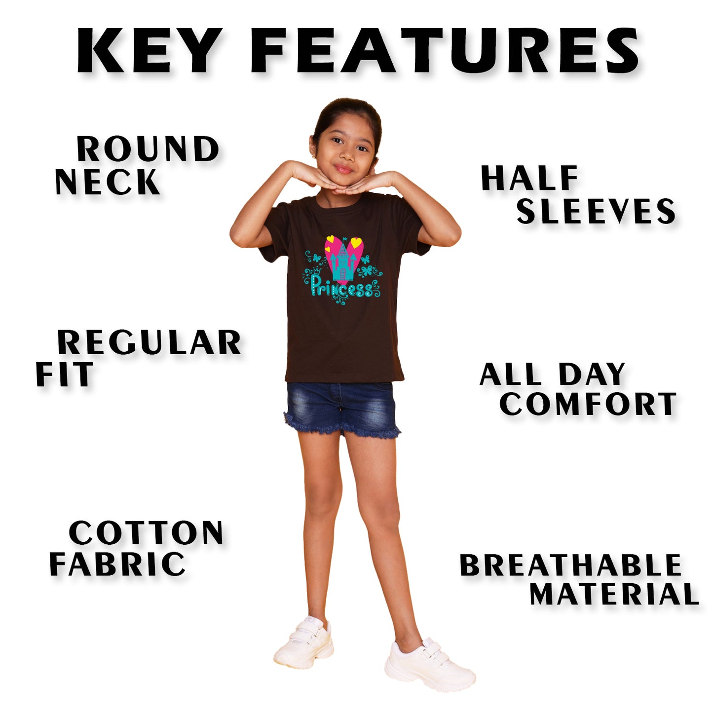 Nusyl Girl's Brown Princess Text Printed Regular Fit T-Shirt
