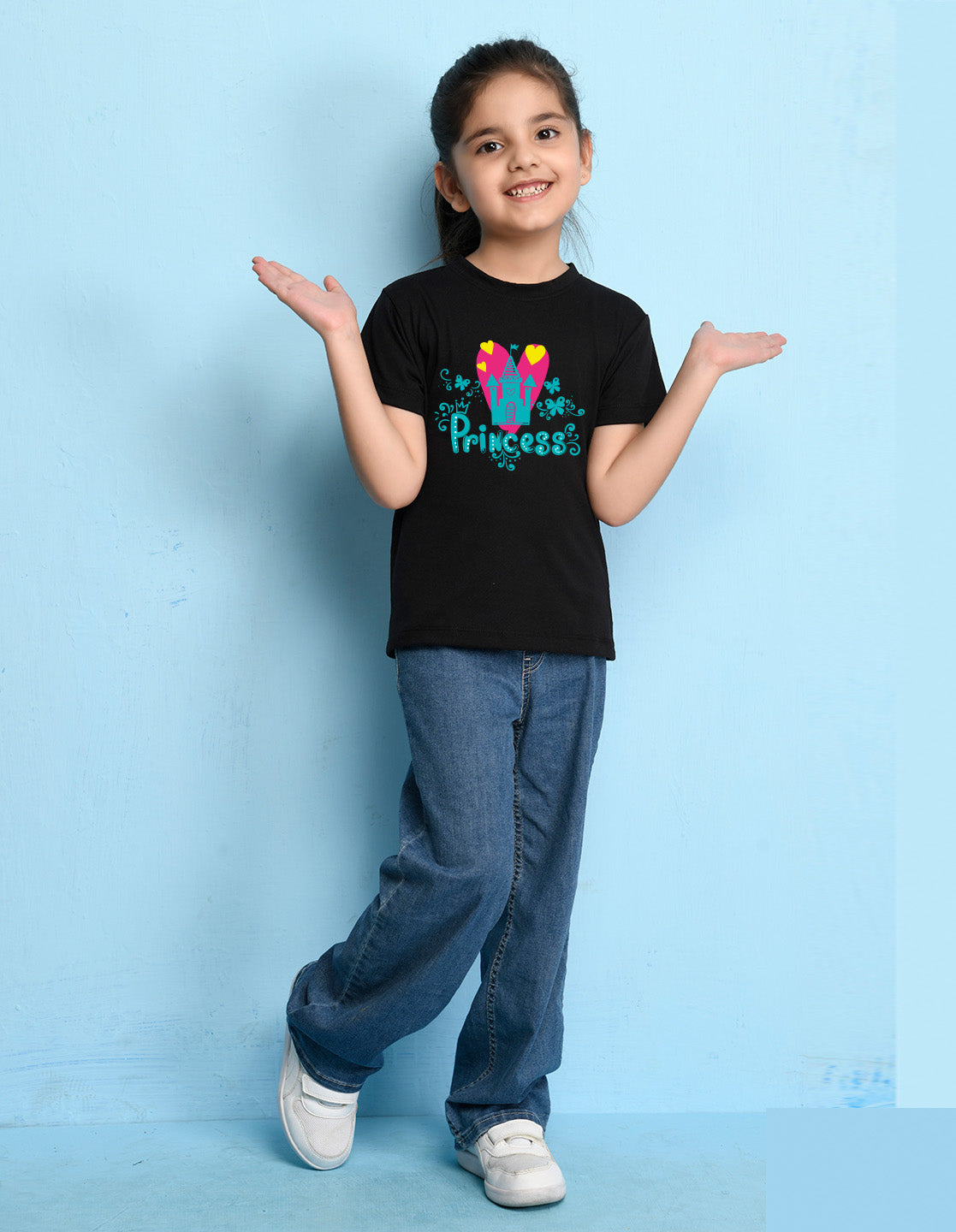 Nusyl Girl's Black Princess Text Printed Regular Fit T-Shirt