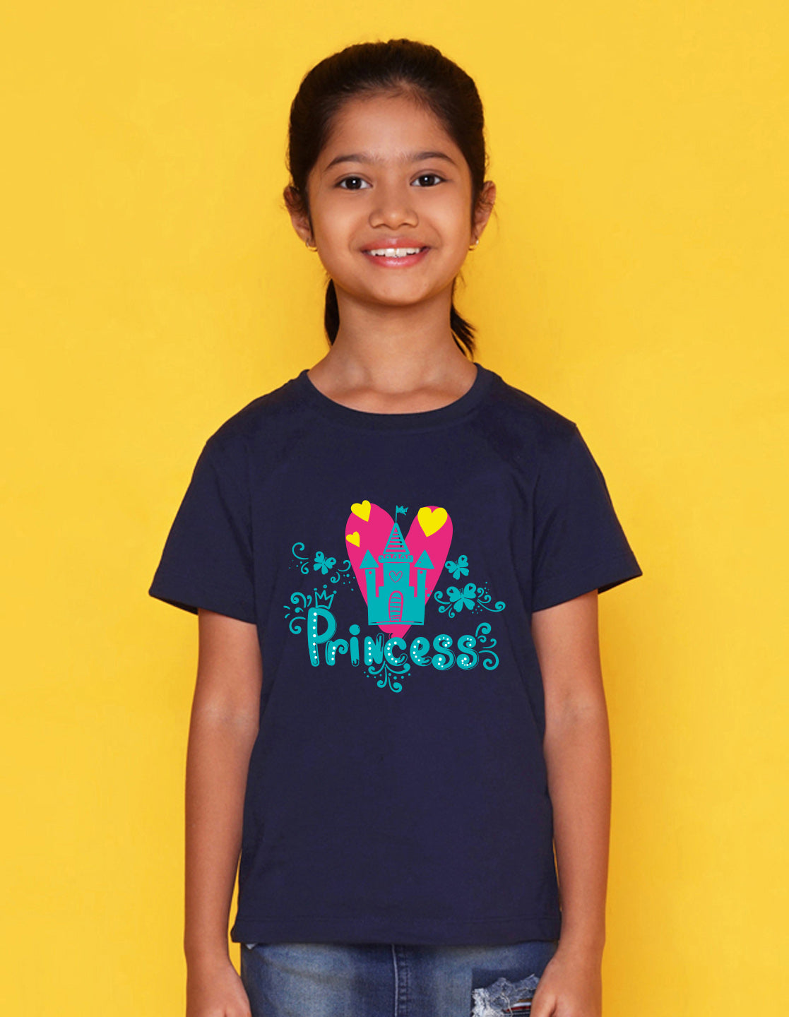 Nusyl Girl's Navy Blue Princess Text Printed Regular Fit T-Shirt