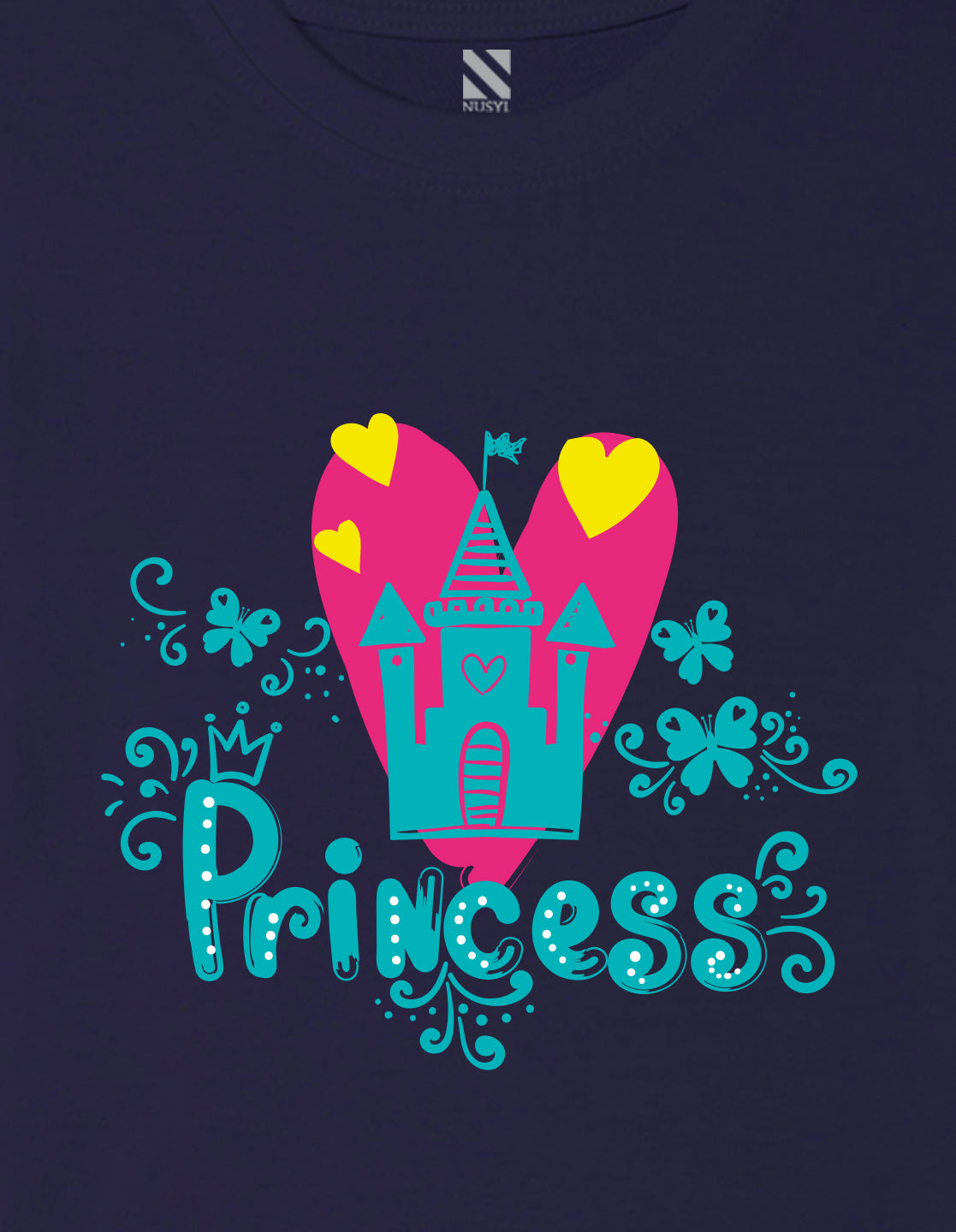 Nusyl Girl's Navy Blue Princess Text Printed Regular Fit T-Shirt