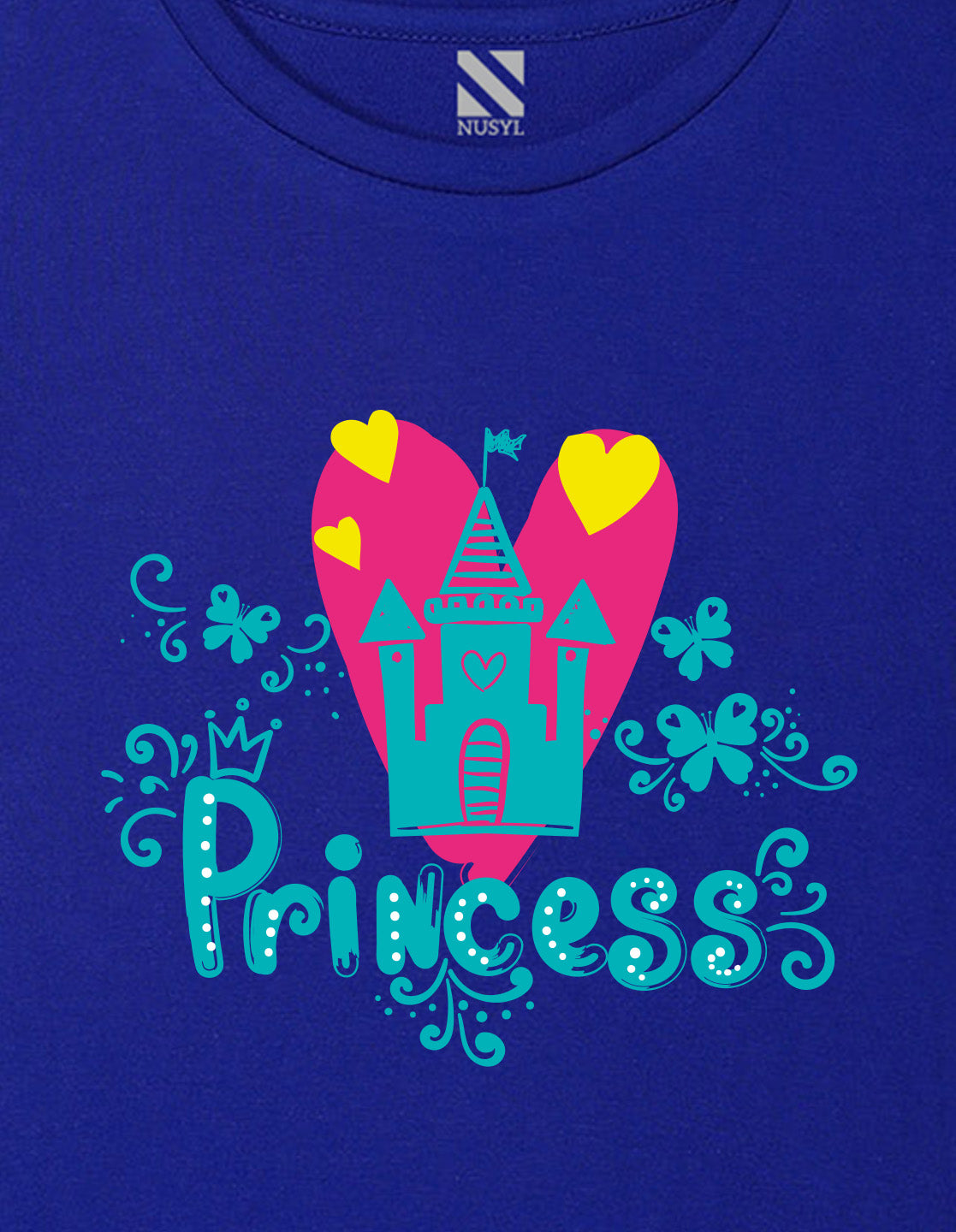Nusyl Girl's Royal Blue Princess Text Printed Regular Fit T-Shirt