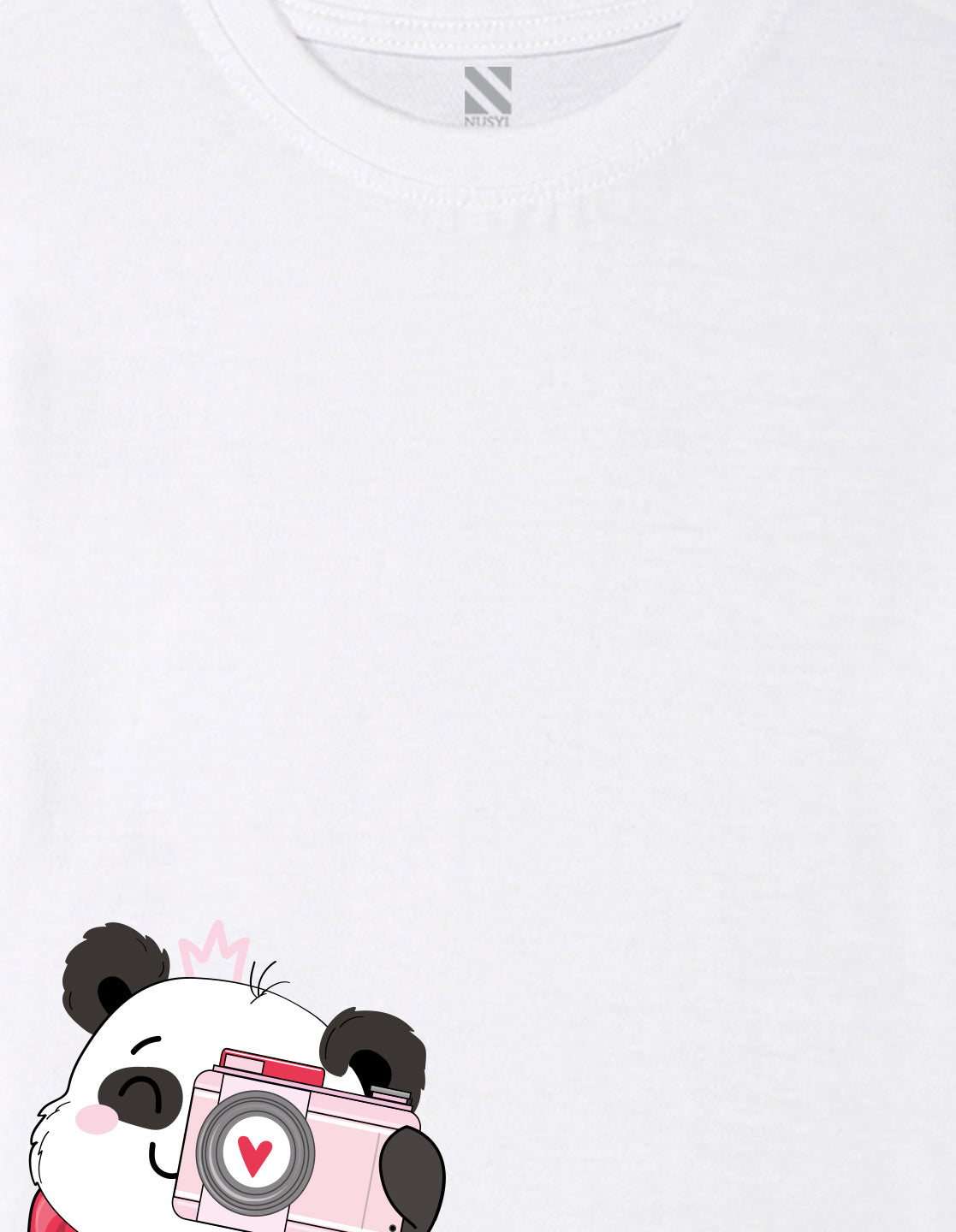 Nusyl Girl's White Panda Printed Regular Fit T-Shirt