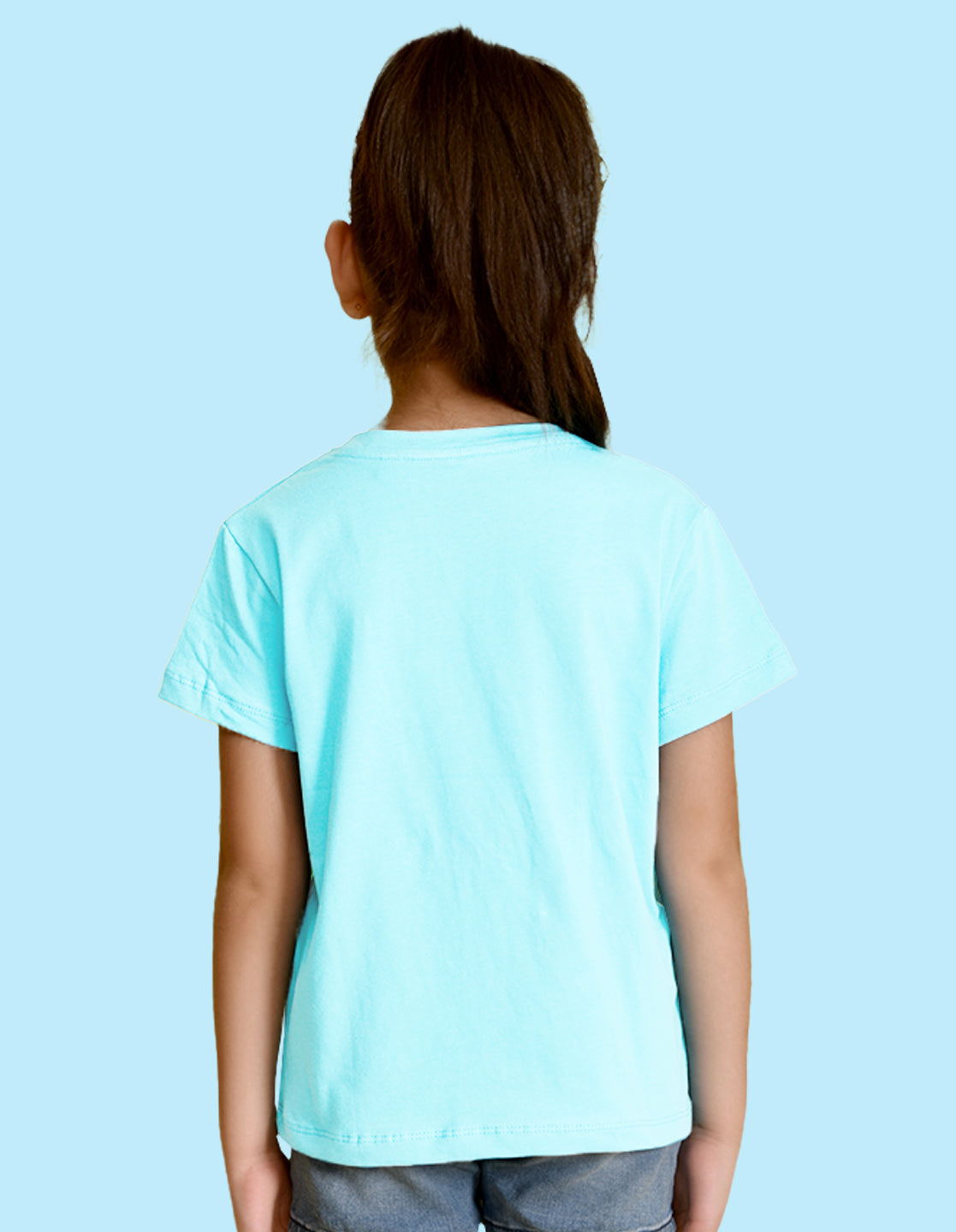 Nusyl Girl's Sky Blue Panda Printed Regular Fit T-Shirt
