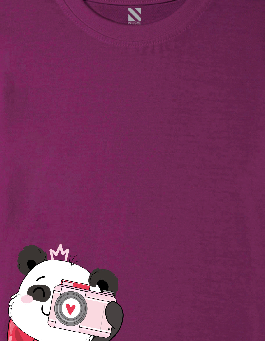 Nusyl Girl's Wine Panda Printed Regular Fit T-Shirt