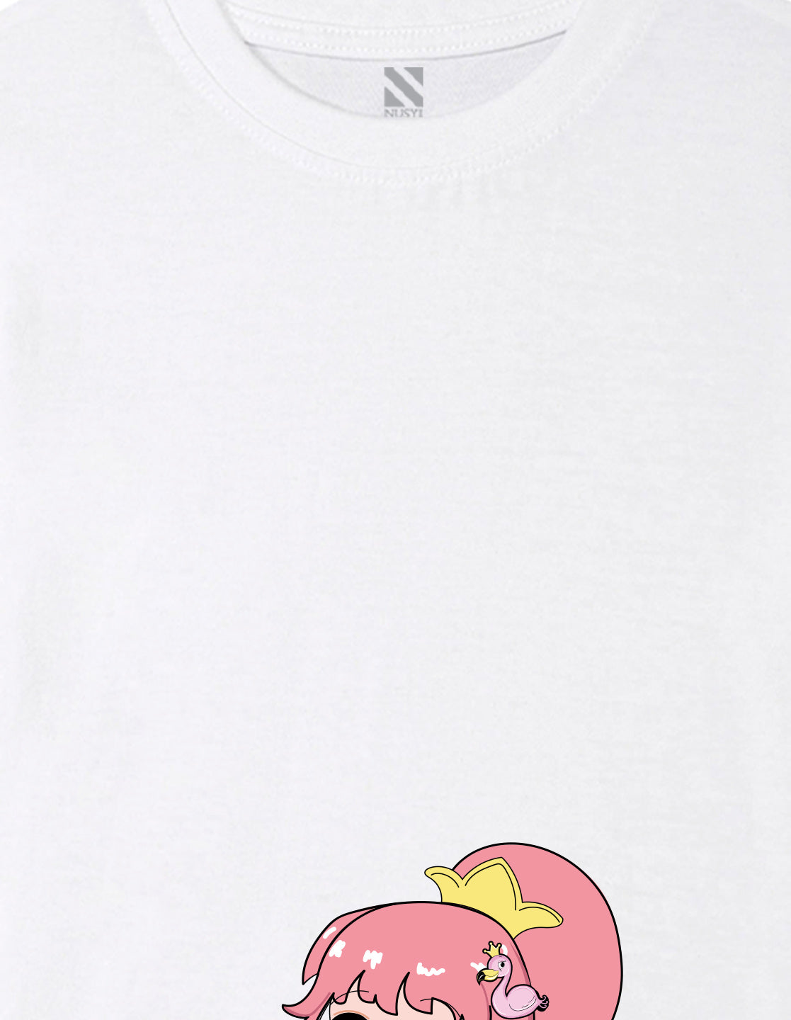 Nusyl Girl's White Flamingo Cute Girl Printed Regular Fit T-Shirt