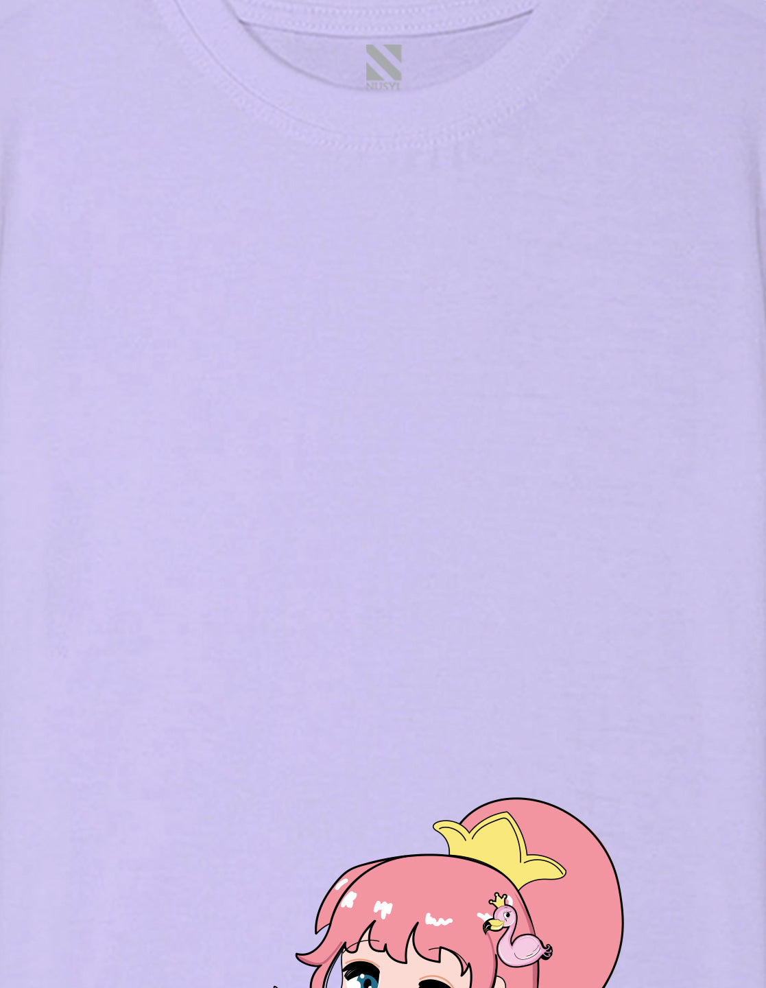 Nusyl Girl's Lilac Flamingo Cute Girl Printed Regular Fit T-Shirt