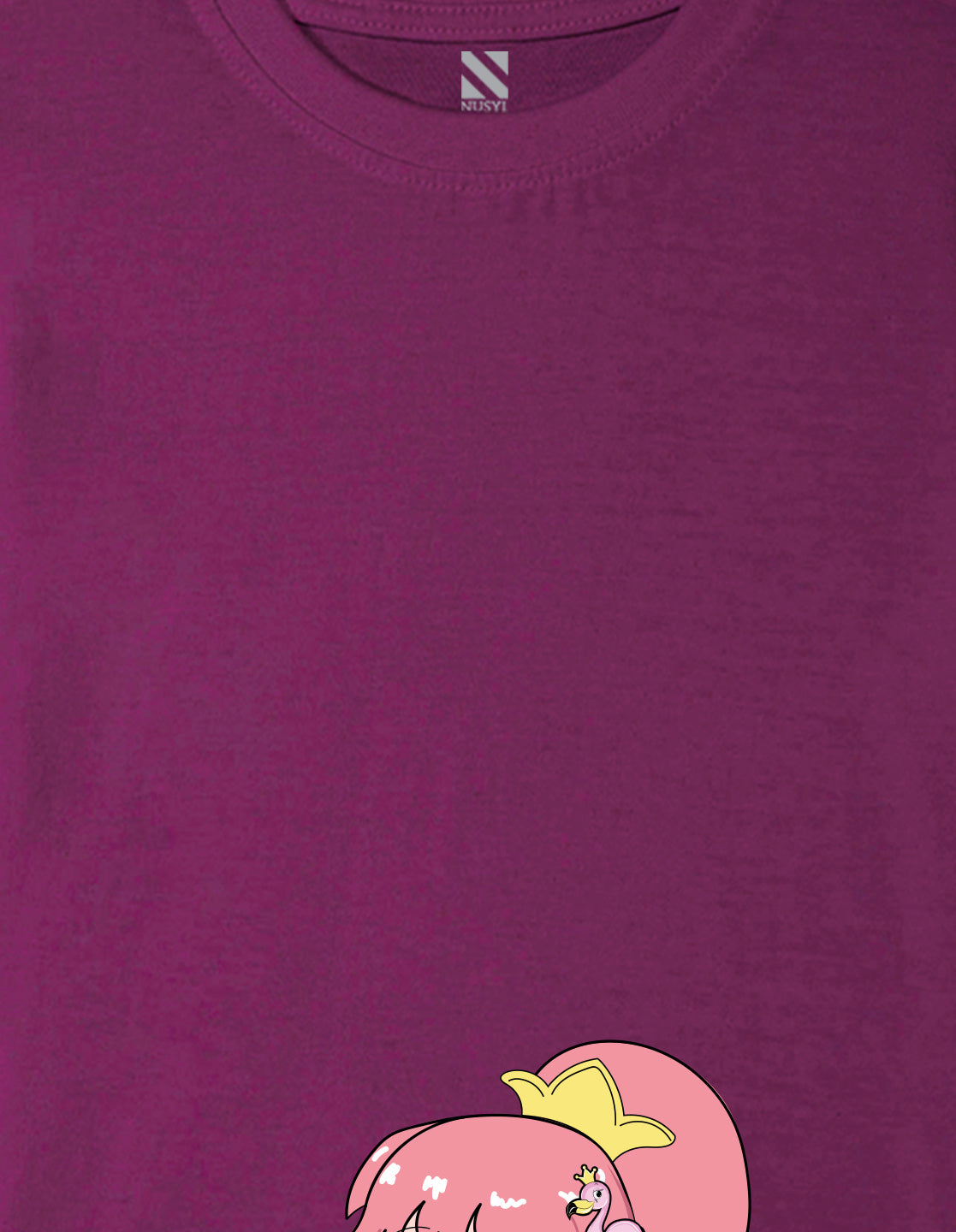 Nusyl Girl's Wine Flamingo Cute Girl Printed Regular Fit T-Shirt