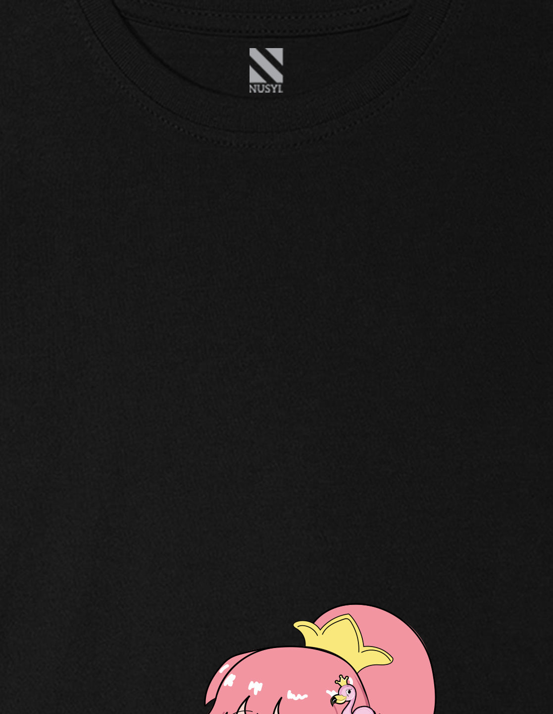 Nusyl Girl's Black Flamingo Cute Girl Printed Regular Fit T-Shirt