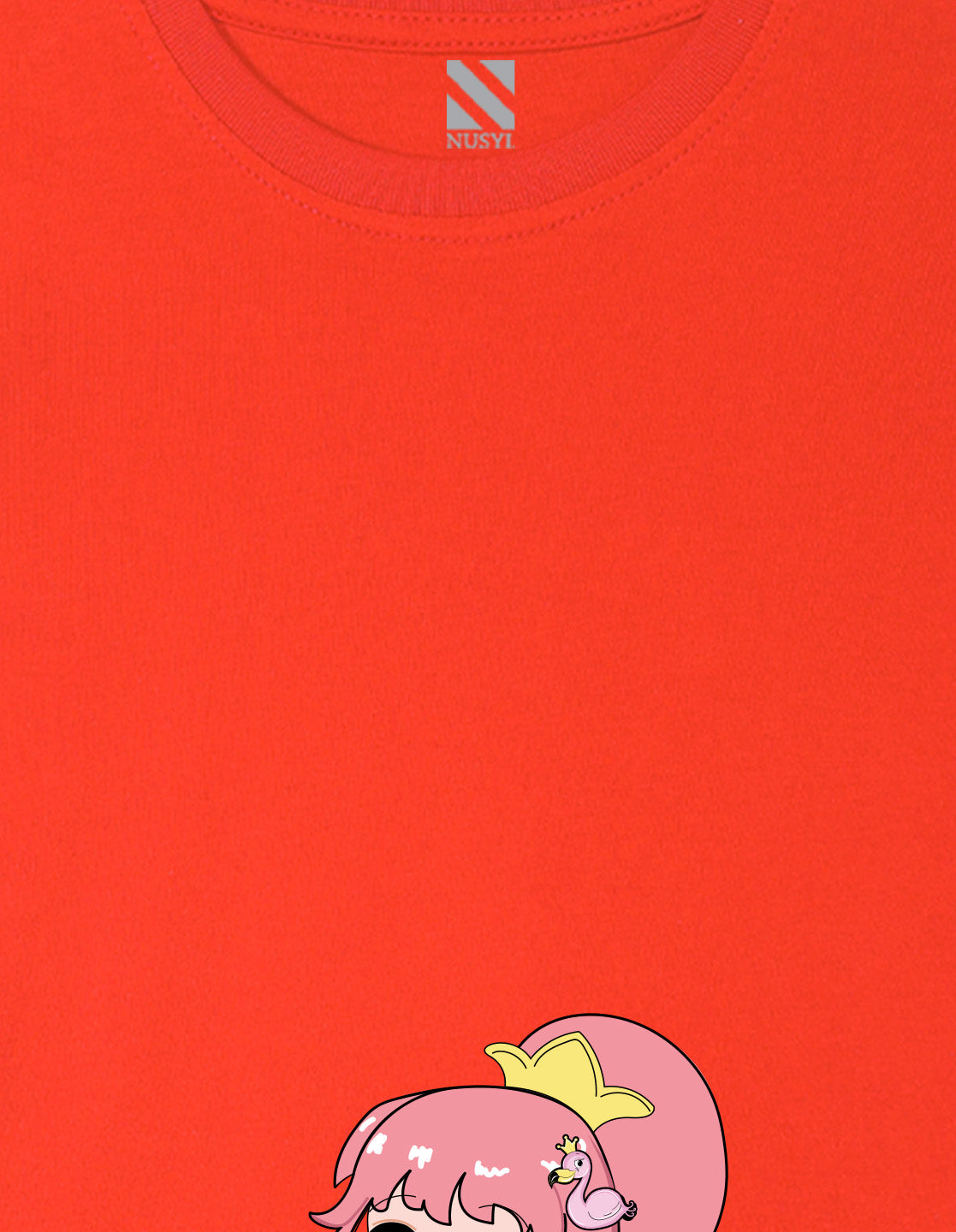 Nusyl Girl's Red Flamingo Cute Girl Printed Regular Fit T-Shirt