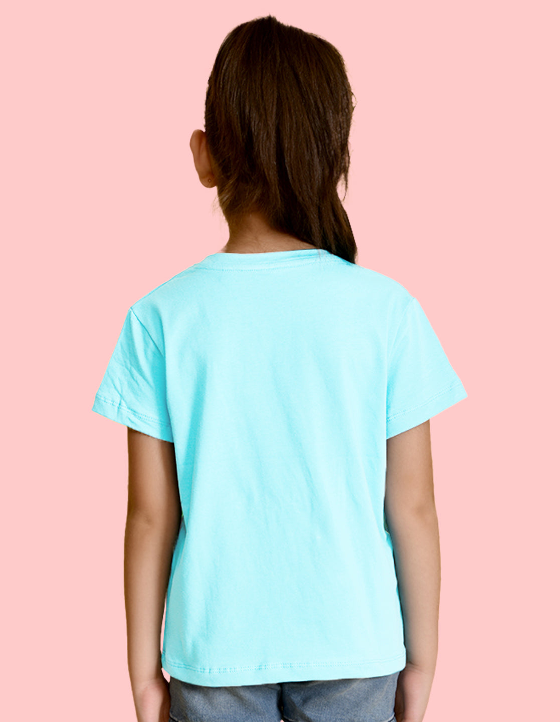 Nusyl Girl's Sky Blue Flamingo Cute Girl Printed Regular Fit T-Shirt