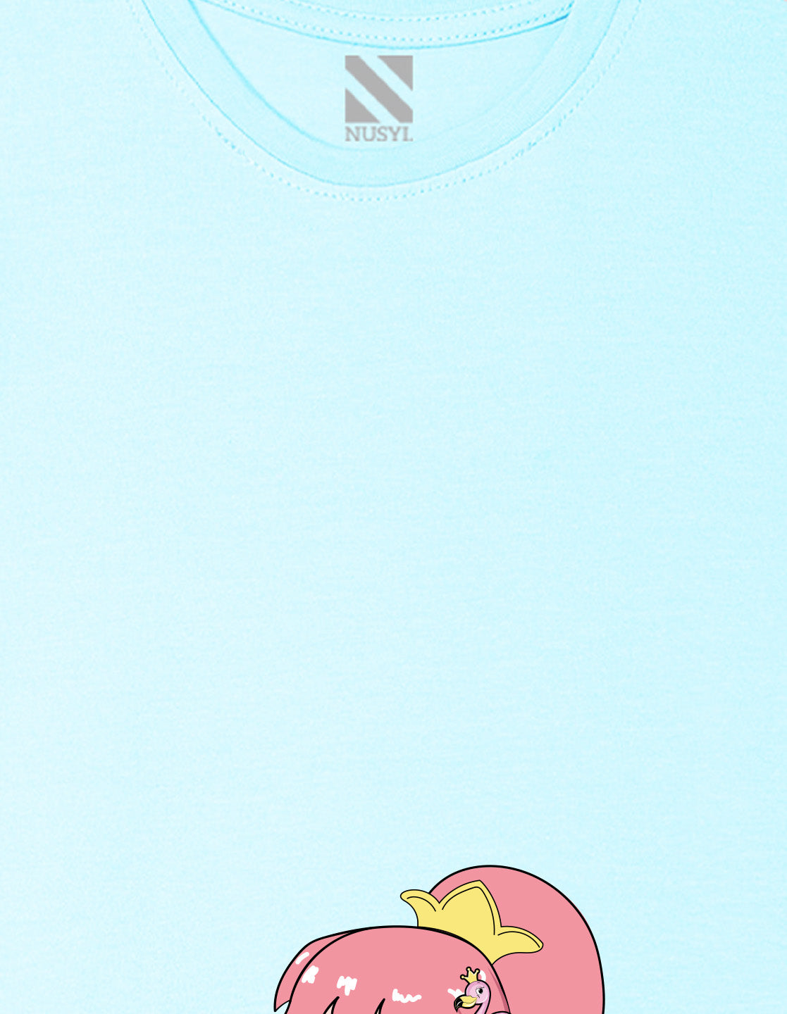 Nusyl Girl's Sky Blue Flamingo Cute Girl Printed Regular Fit T-Shirt