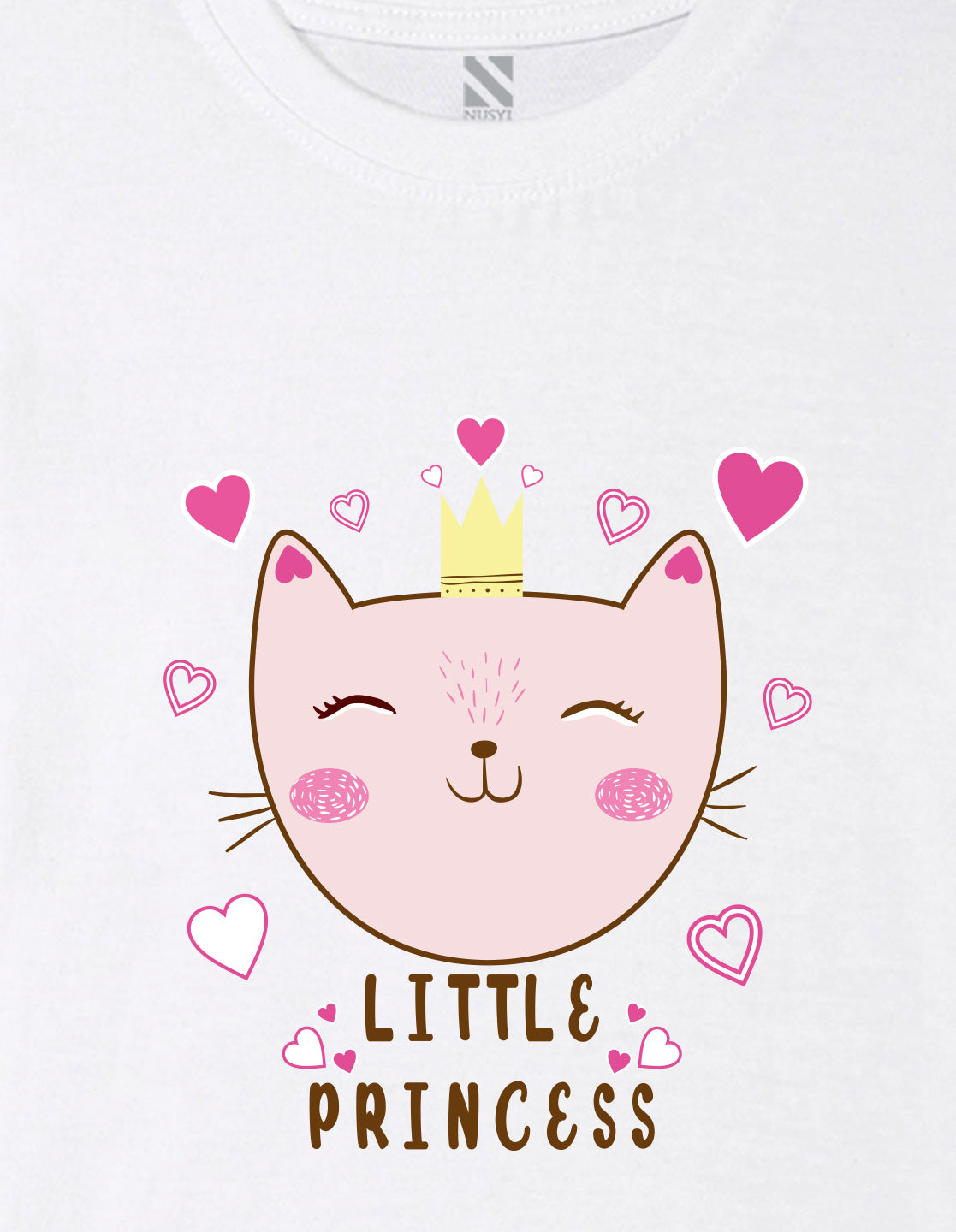 Nusyl Girl's White Little Princess Text Printed Regular Fit T-Shirt