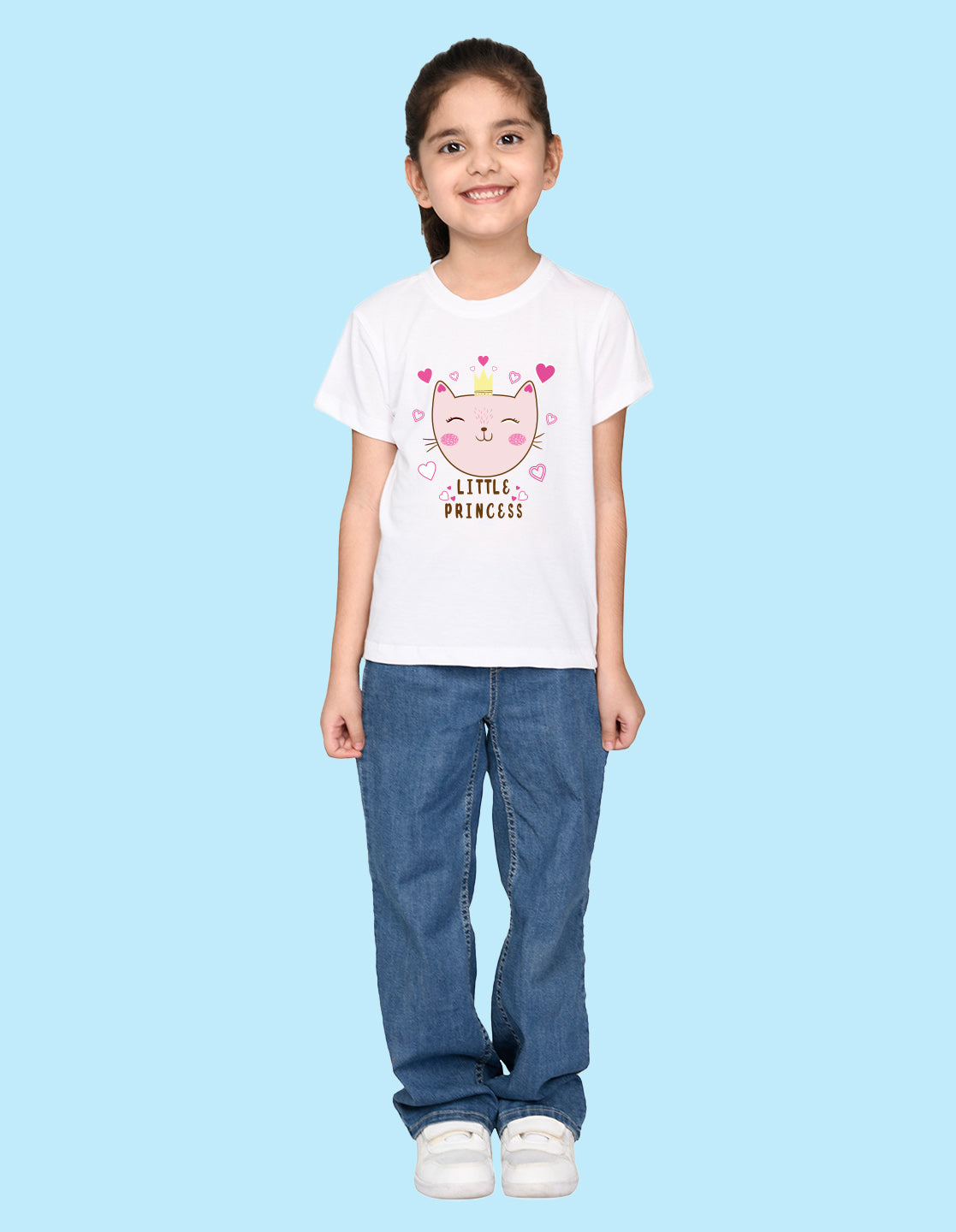 Nusyl Girl's White Little Princess Text Printed Regular Fit T-Shirt