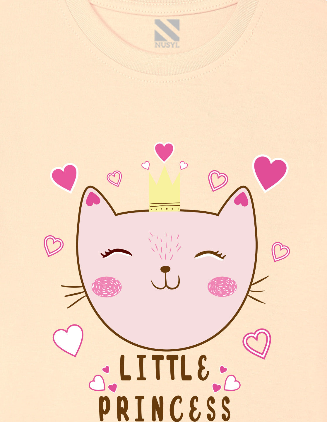 Nusyl Girl's Beige Little Princess Text Printed Regular Fit T-Shirt