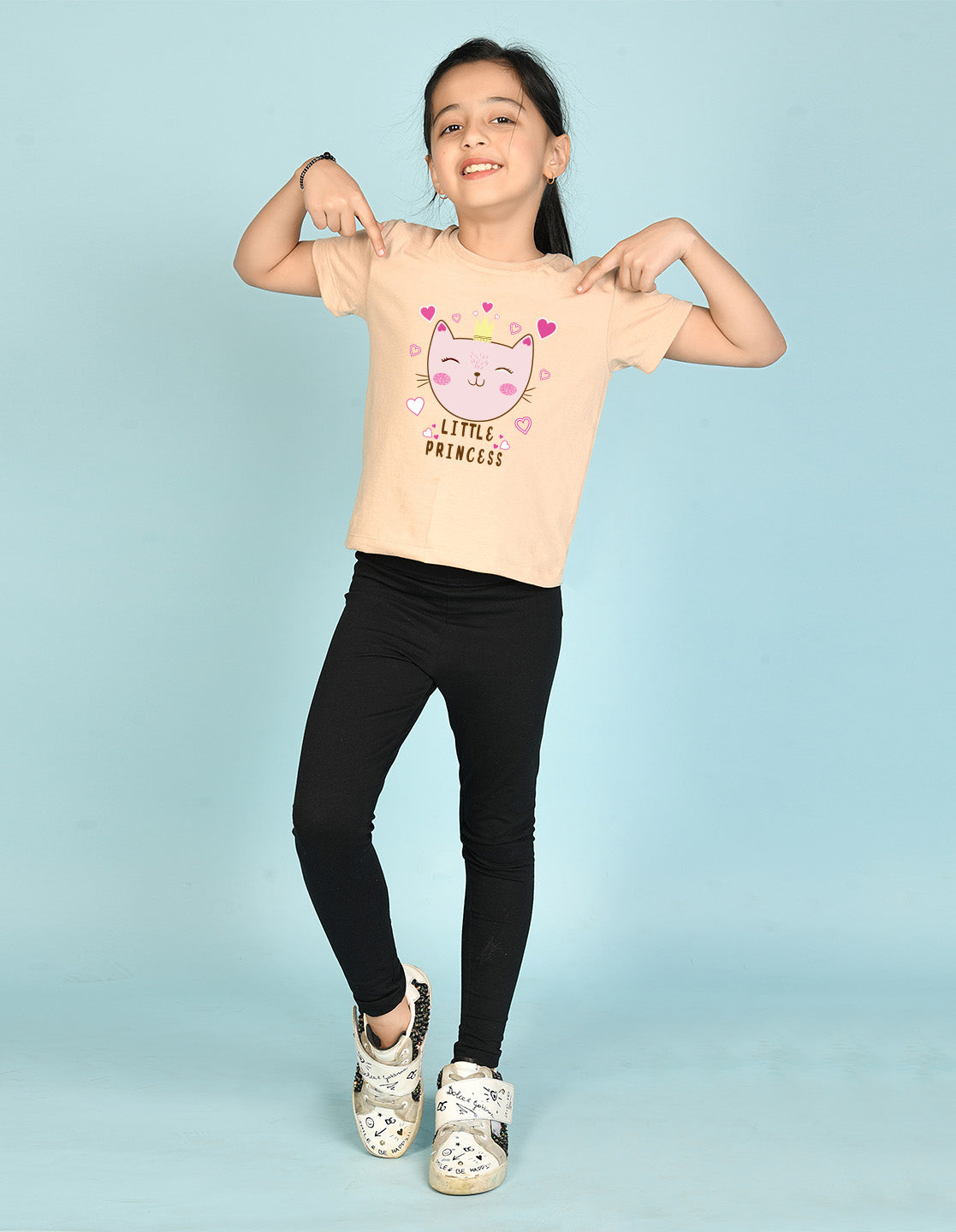 Nusyl Girl's Beige Little Princess Text Printed Regular Fit T-Shirt