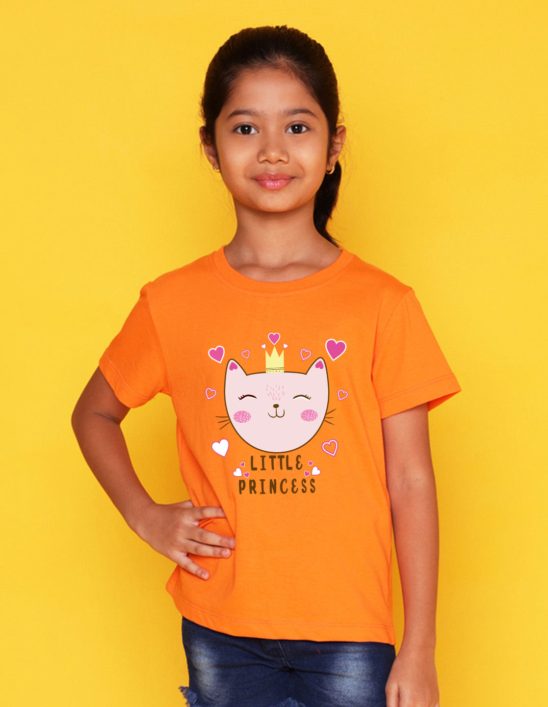 Nusyl Girl's Orange Little Princess Text Printed Regular Fit T-Shirt