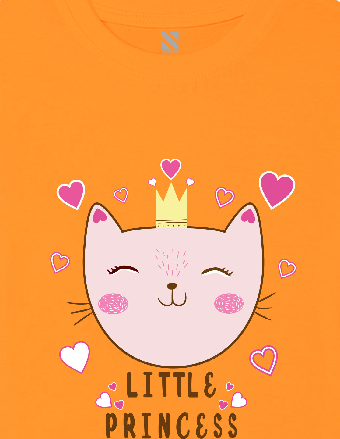 Nusyl Girl's Orange Little Princess Text Printed Regular Fit T-Shirt