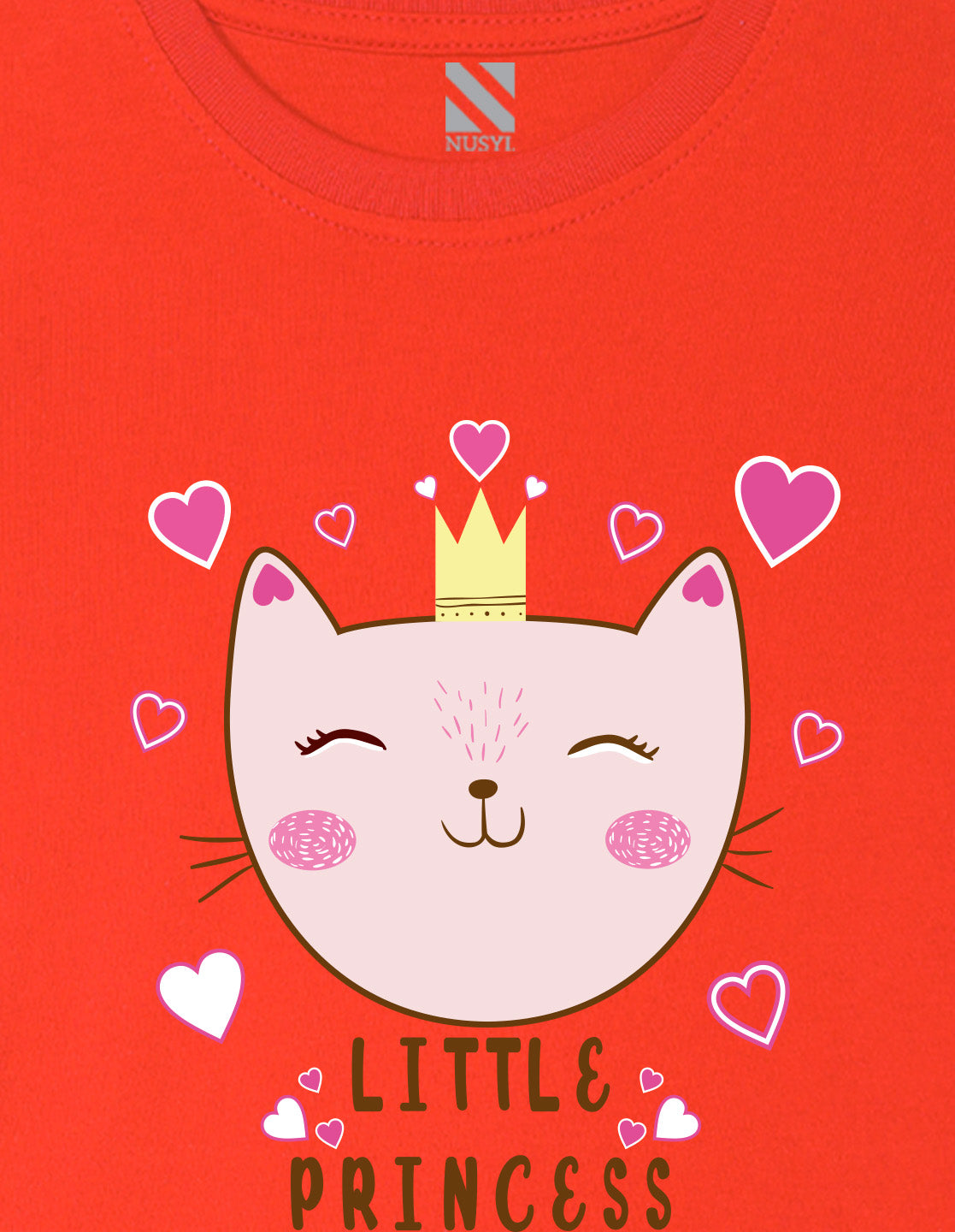 Nusyl Girl's Red Little Princess Text Printed Regular Fit T-Shirt