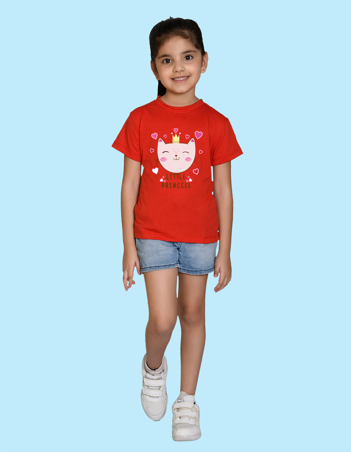 Nusyl Girl's Red Little Princess Text Printed Regular Fit T-Shirt