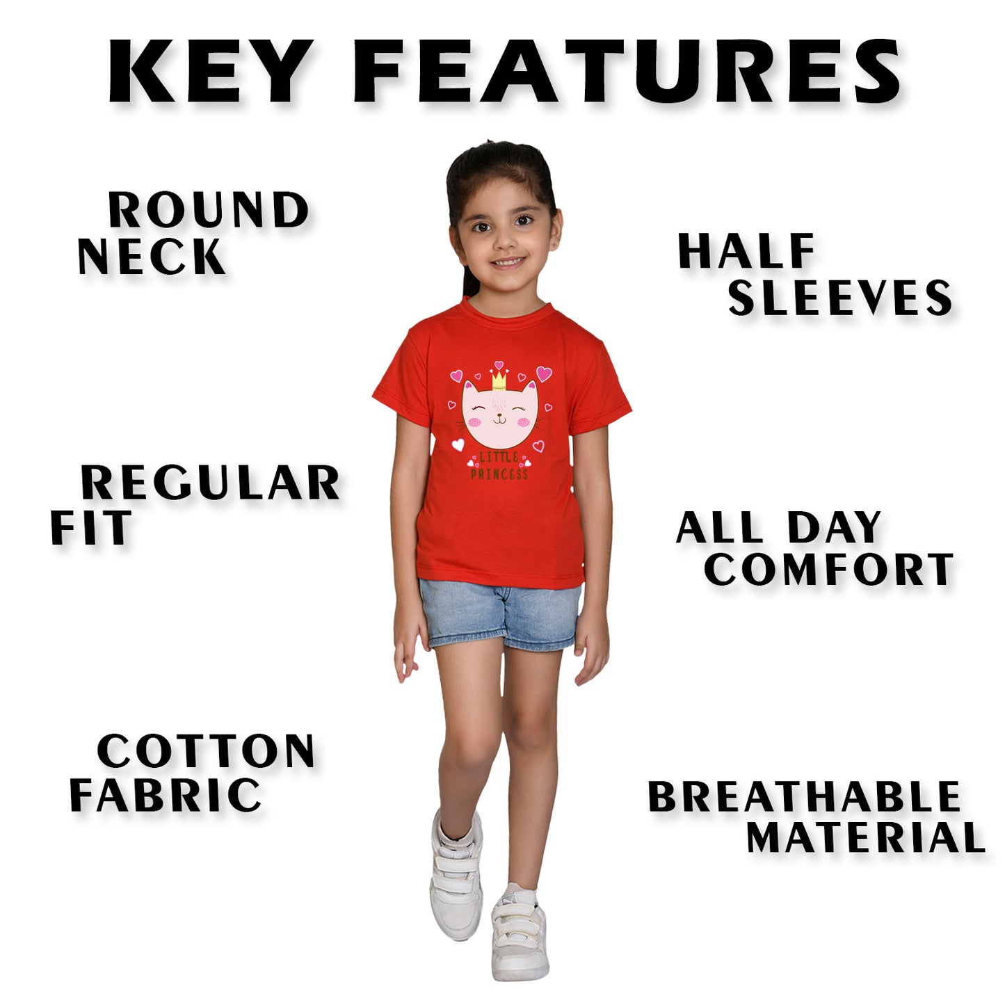 Nusyl Girl's Red Little Princess Text Printed Regular Fit T-Shirt