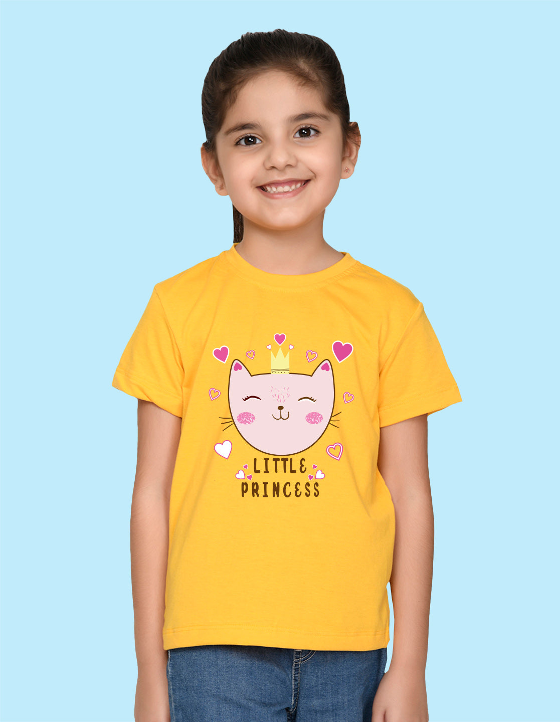 Nusyl Girl's Yellow Little Princess Text Printed Regular Fit T-Shirt