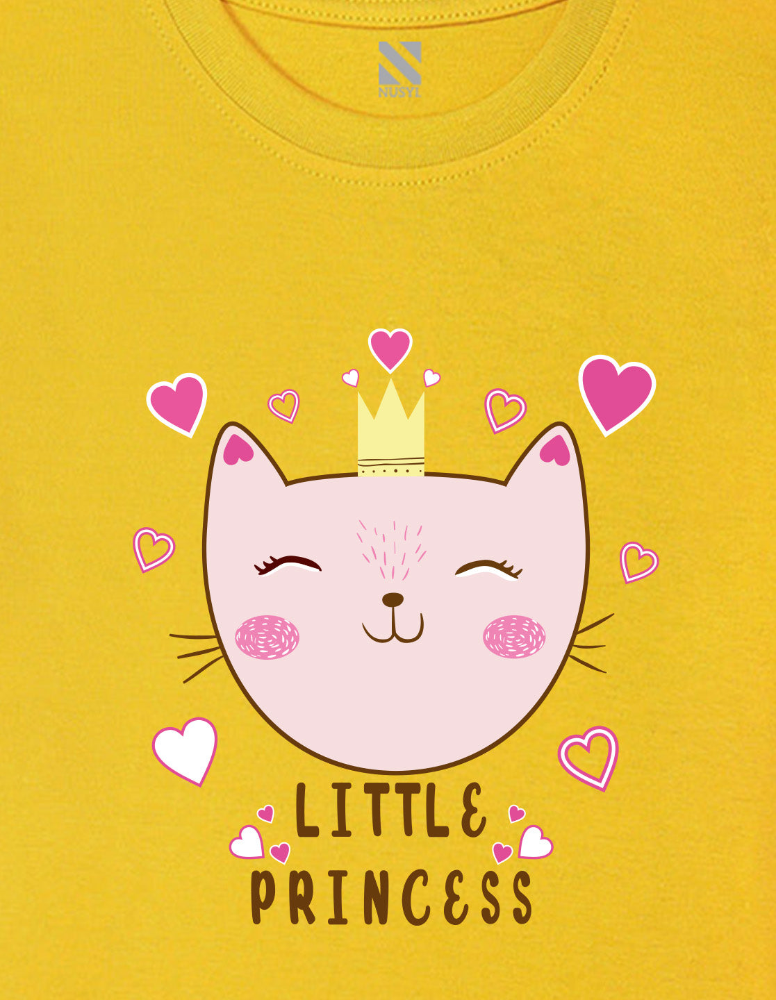 Nusyl Girl's Yellow Little Princess Text Printed Regular Fit T-Shirt