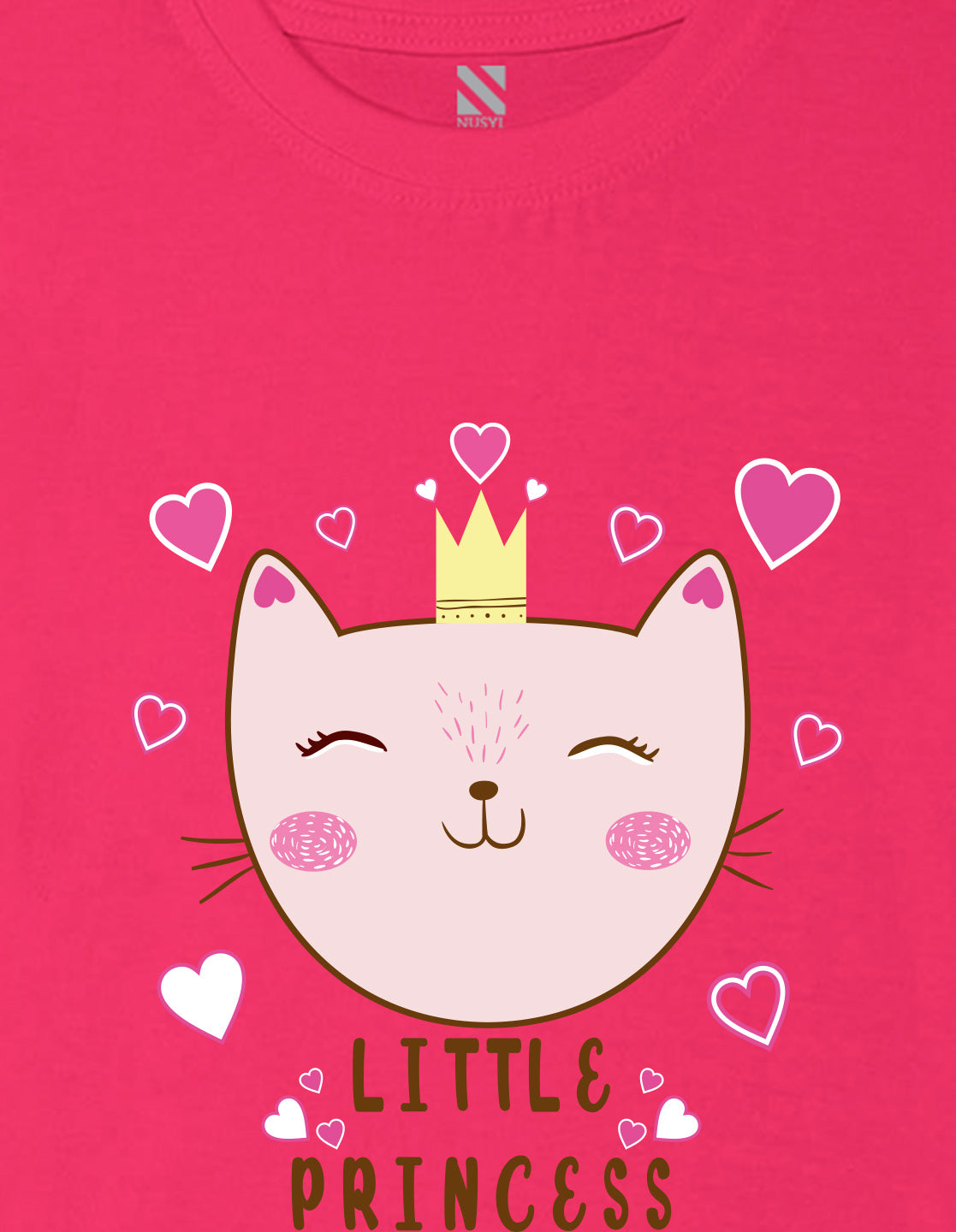Nusyl Girl's Hot Pink Little Princess Text Printed Regular Fit T-Shirt