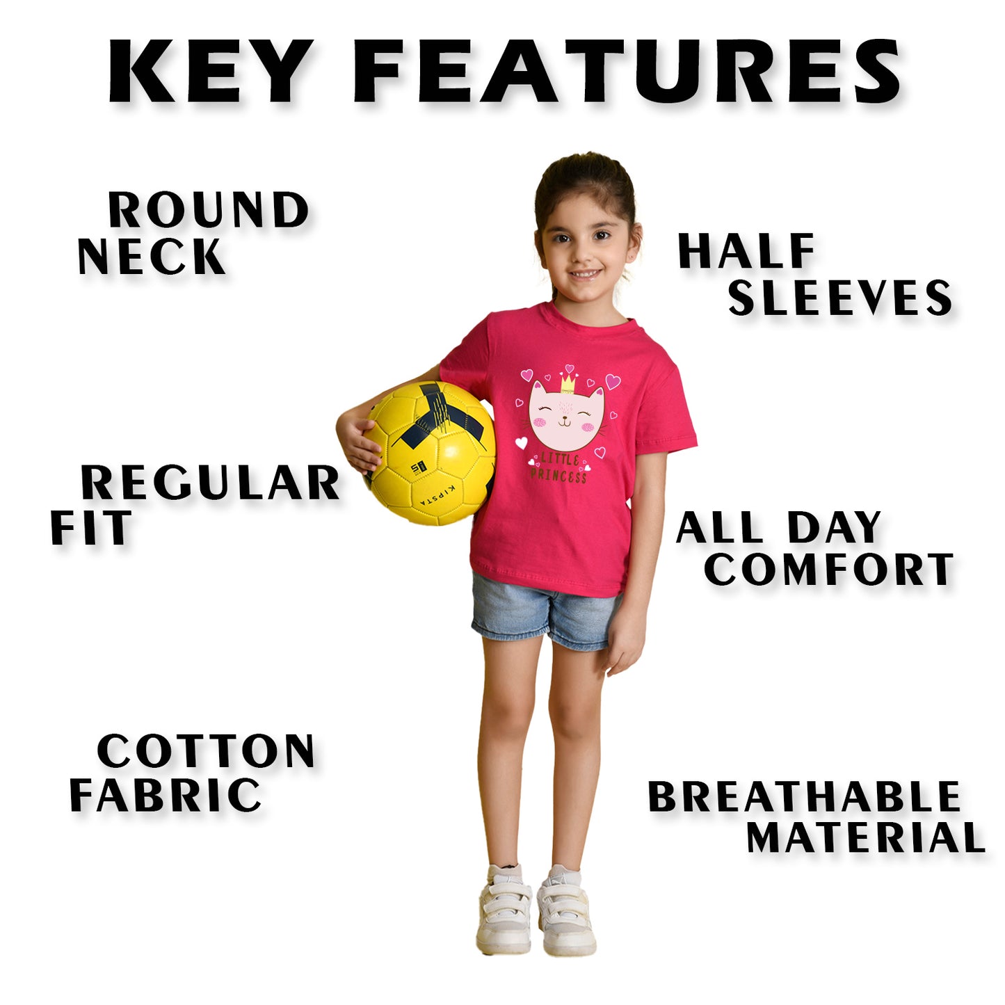 Nusyl Girl's Hot Pink Little Princess Text Printed Regular Fit T-Shirt