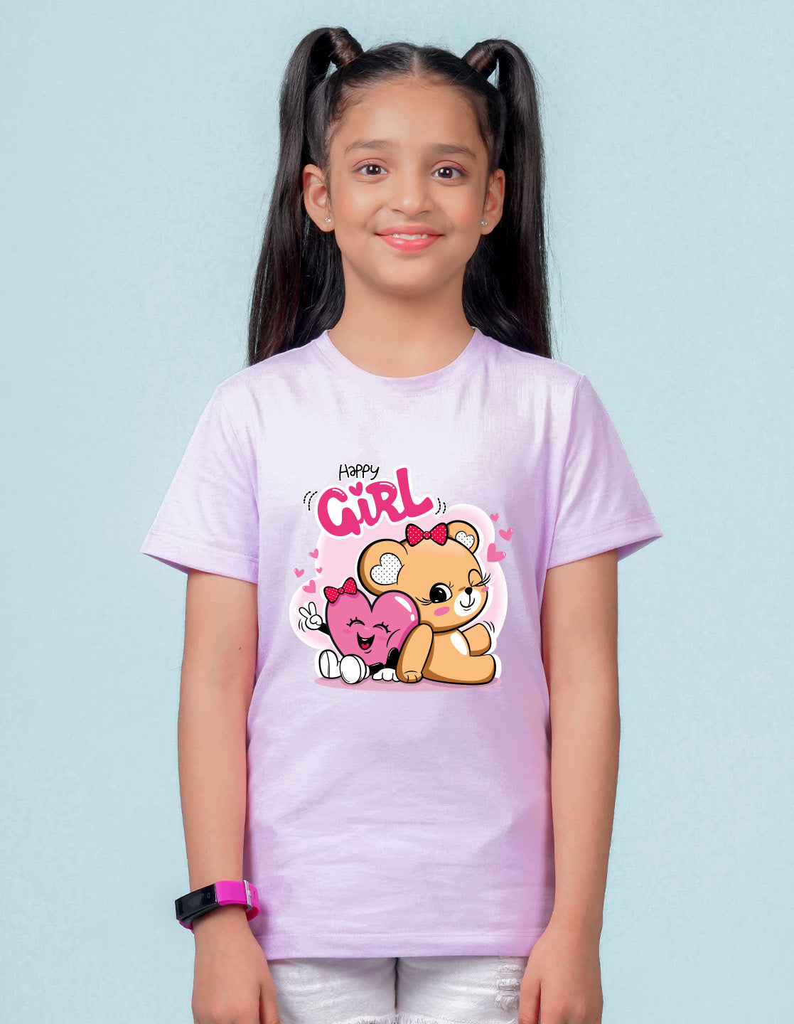 Nusyl Girl's Lilac Cute Teddy Bear & Text Printed Regular Fit T-Shirt
